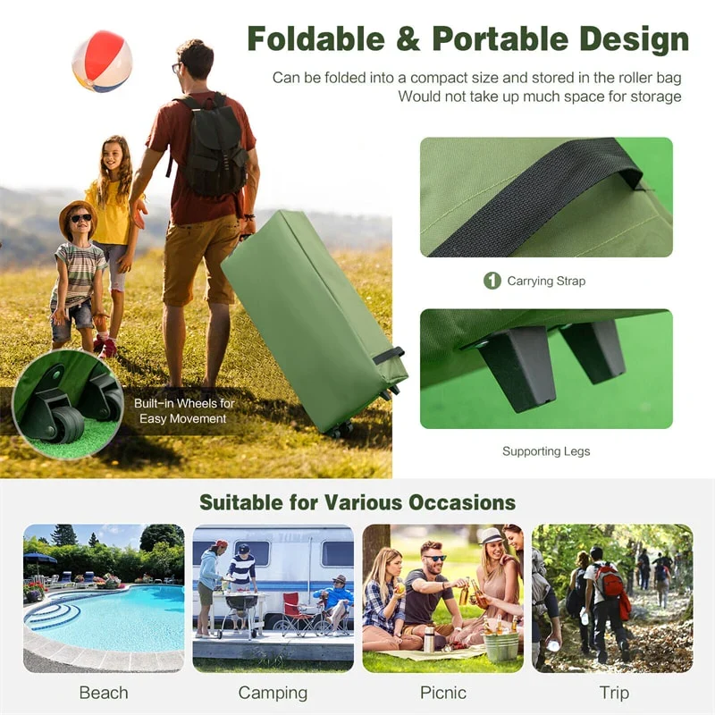 5-in-1 2-Person Portable Camping Tent Cot With Air Mattress, Sleeping Bags And Sunshade - Green & Blue - Image 10 5-in-1 2-Person Portable Camping Tent Cot With Air Mattress, Sleeping Bags And Sunshade - Green & Blue - Image 10