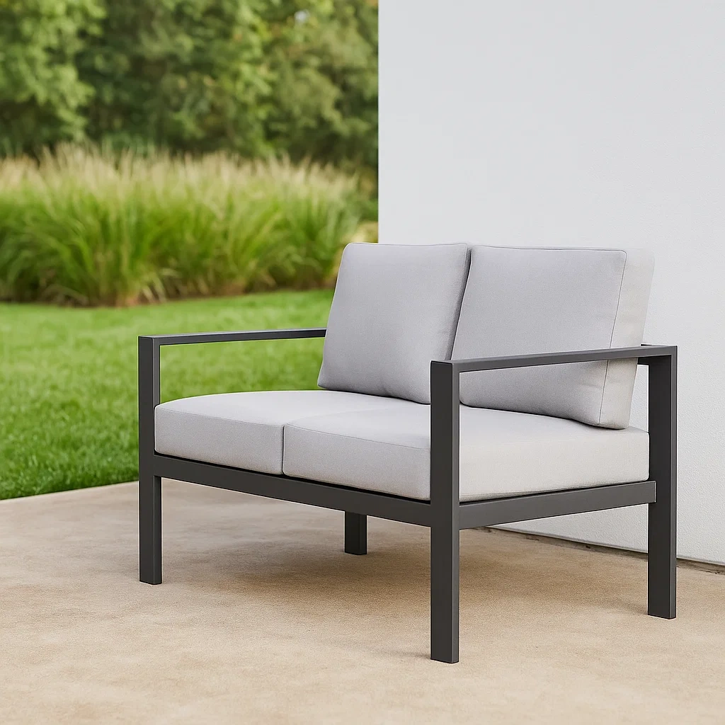 Sofá de exterior,gris claro,aluminio y espuma,jardín o terraza,127x68x66 cm