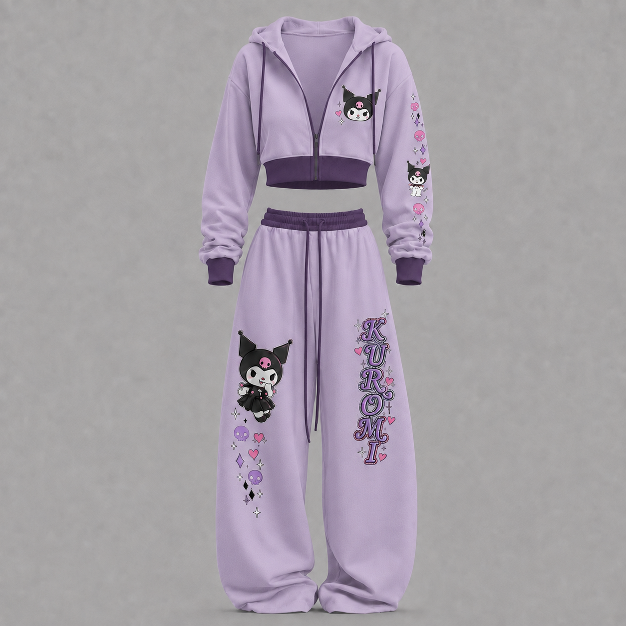 HelloKitty-Short zip-up sweatshirt set TeeThreads Sustain the Scene with Custom Apparel