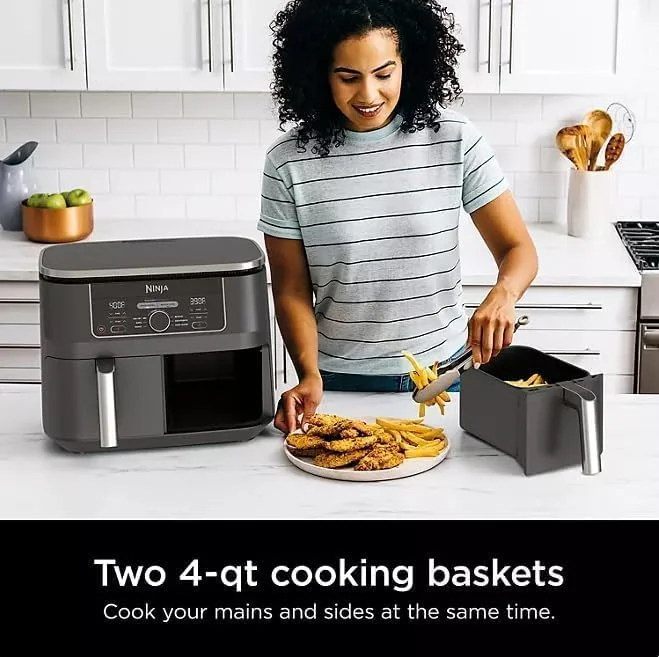 Ninja Foodi 8 qt 2-Basket Air Fryer, Black - DualZone Technology, Smart Finish - Image 5