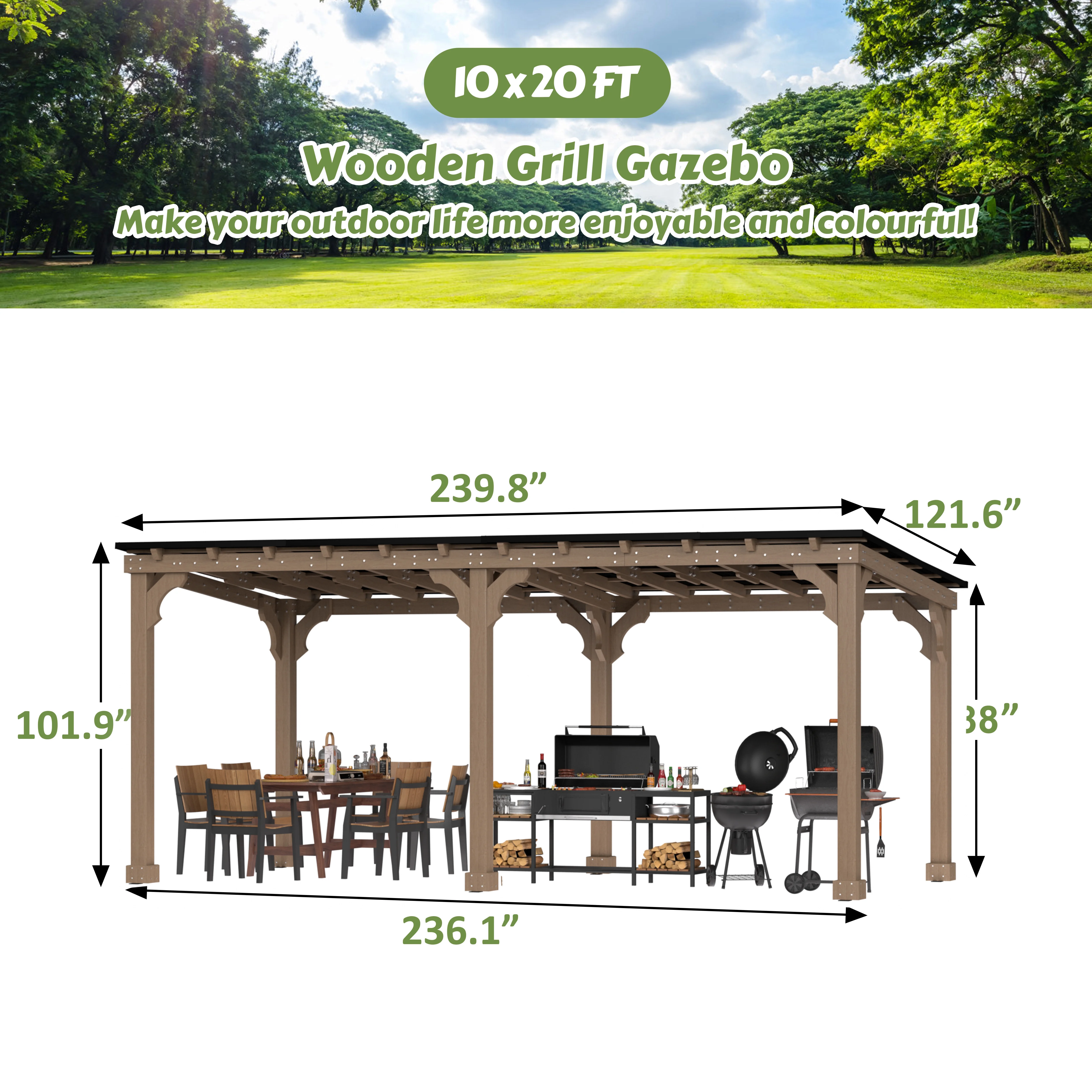 VEIKOUS 8' x 5' Outdoor Hardtop Gazebo, BBQ Grill Gazebo w/ Workstation Shelves for Lawn, Garden, Deck - Image 46