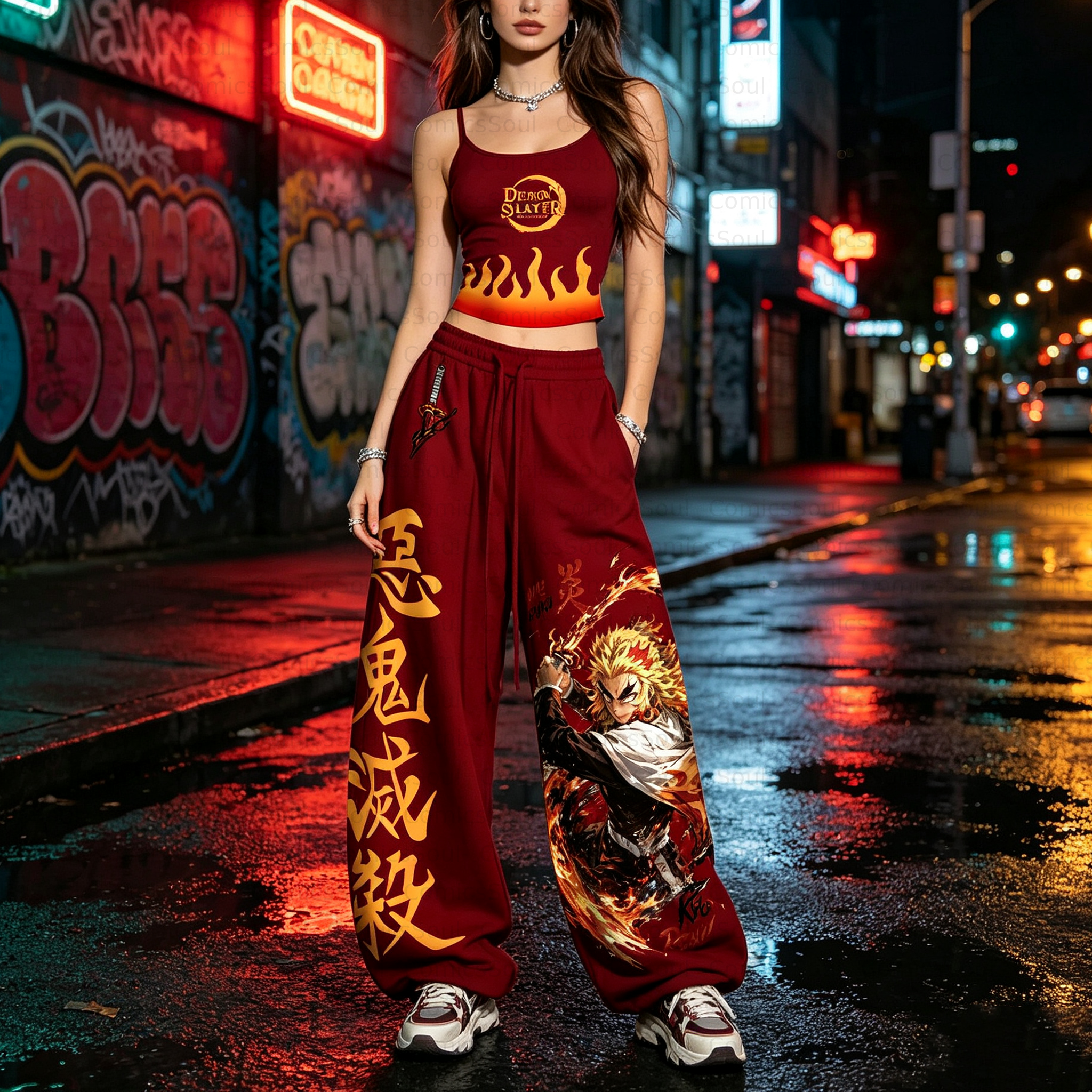 Demon Slayer Top & Elasticated Trousers Two-Piece Set 3051037 TeeThreads Sustain the Scene with Custom Apparel