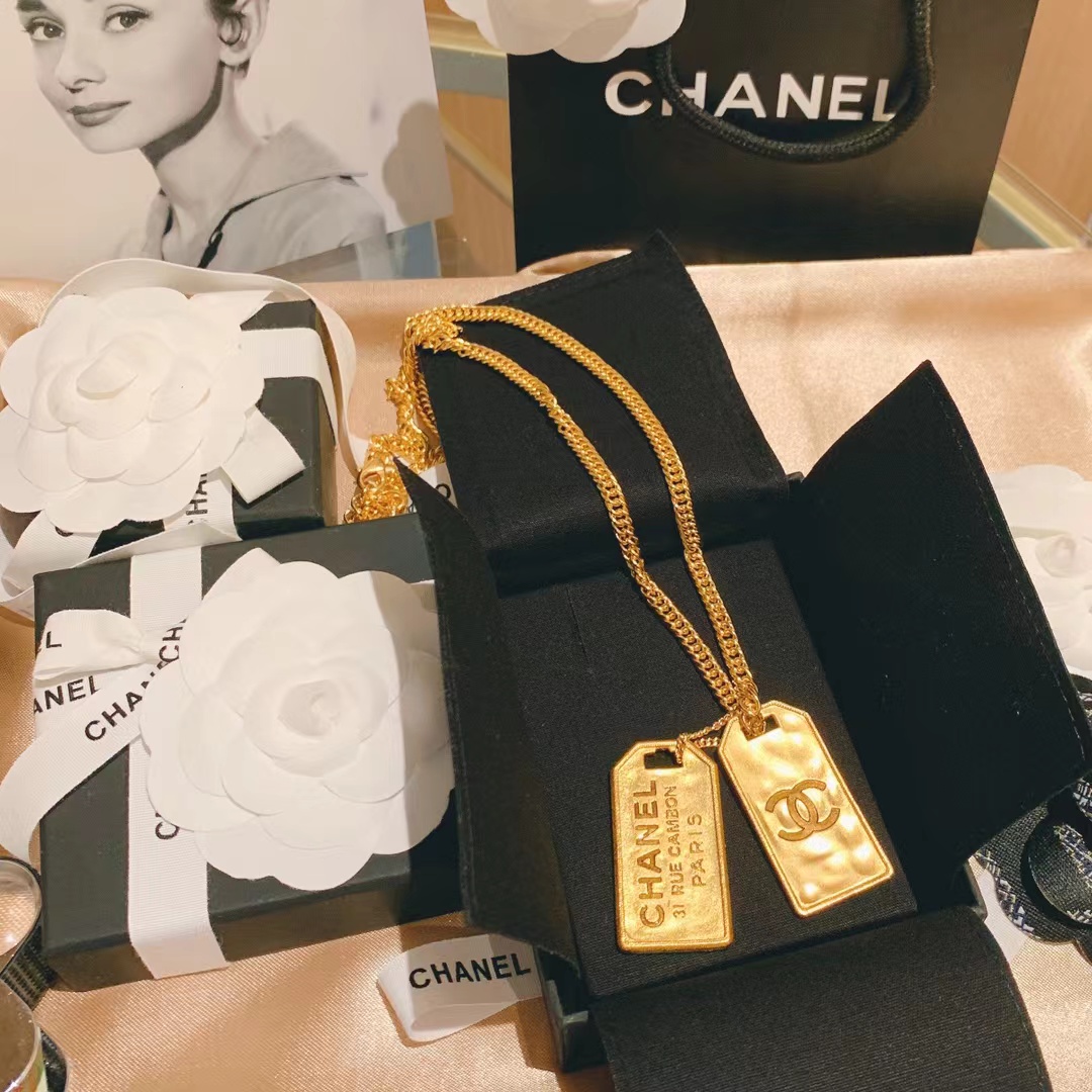Chanel Unisex Thick Cuban Chain Rectangle Tag Pendant Necklace - Original Replica Club