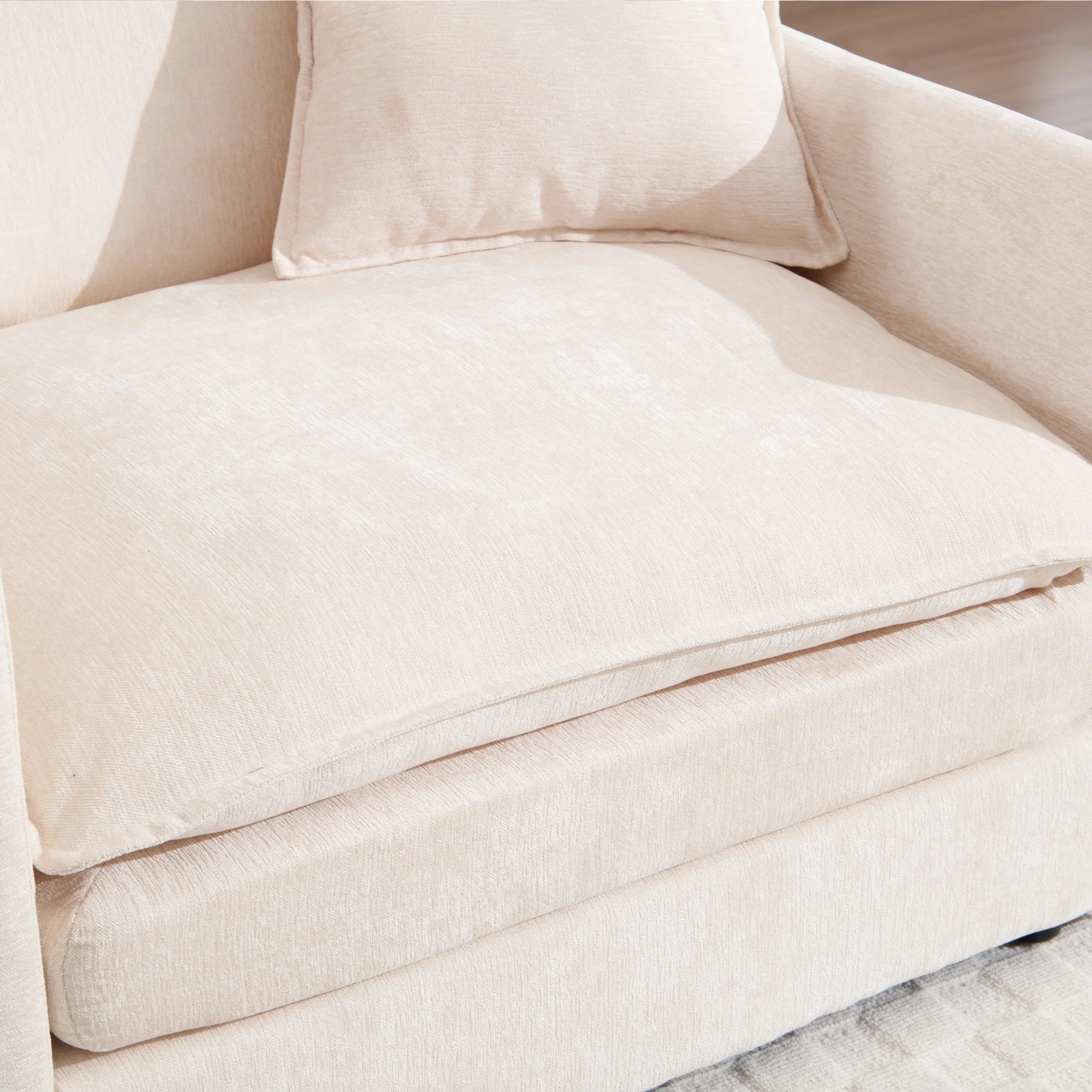 Muumblus Oversized Lounge Chair with Ottoman, Cloud Accent Armchair for Living Room, Beige Chenille - Image 4