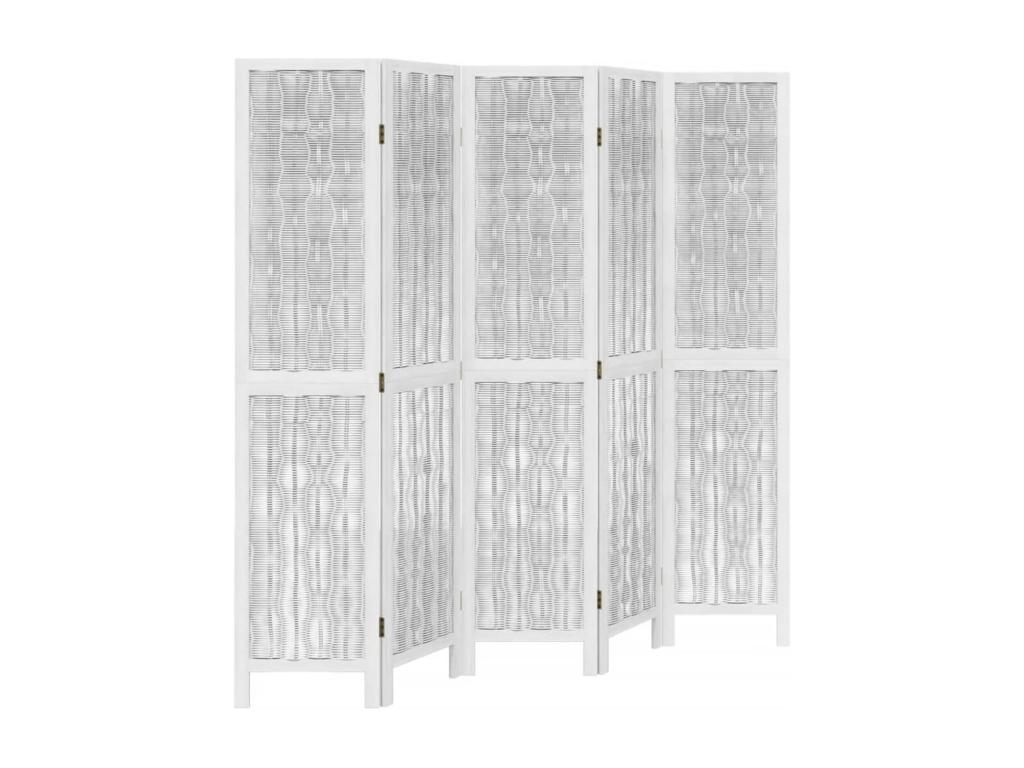 Biombo separador de 5 paneles madera maciza Paulownia blanco