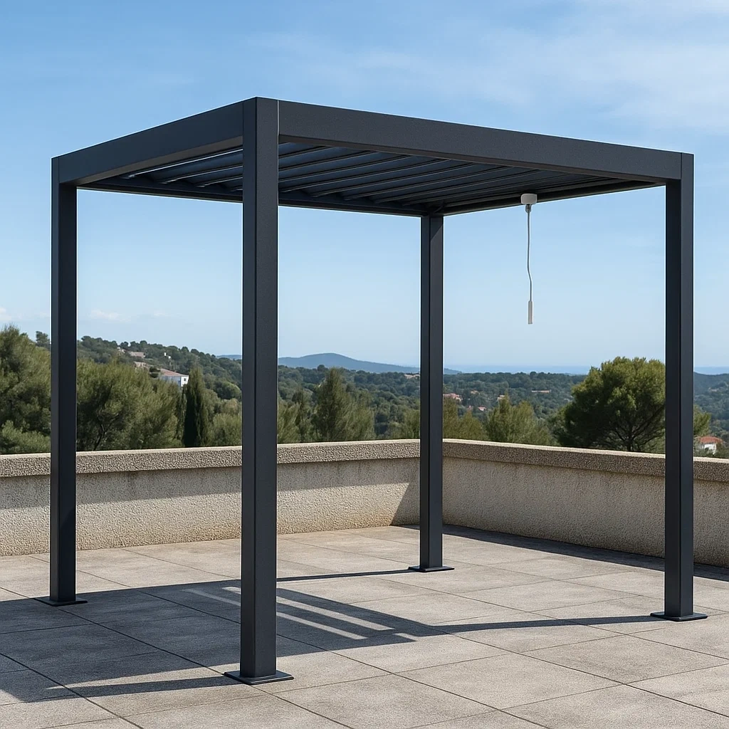 Pérgola cuadrada,metal,gris,techo fijo,resistente a la intemperie,300x250x260 cm,terraza - NNiBkgvXjr9w