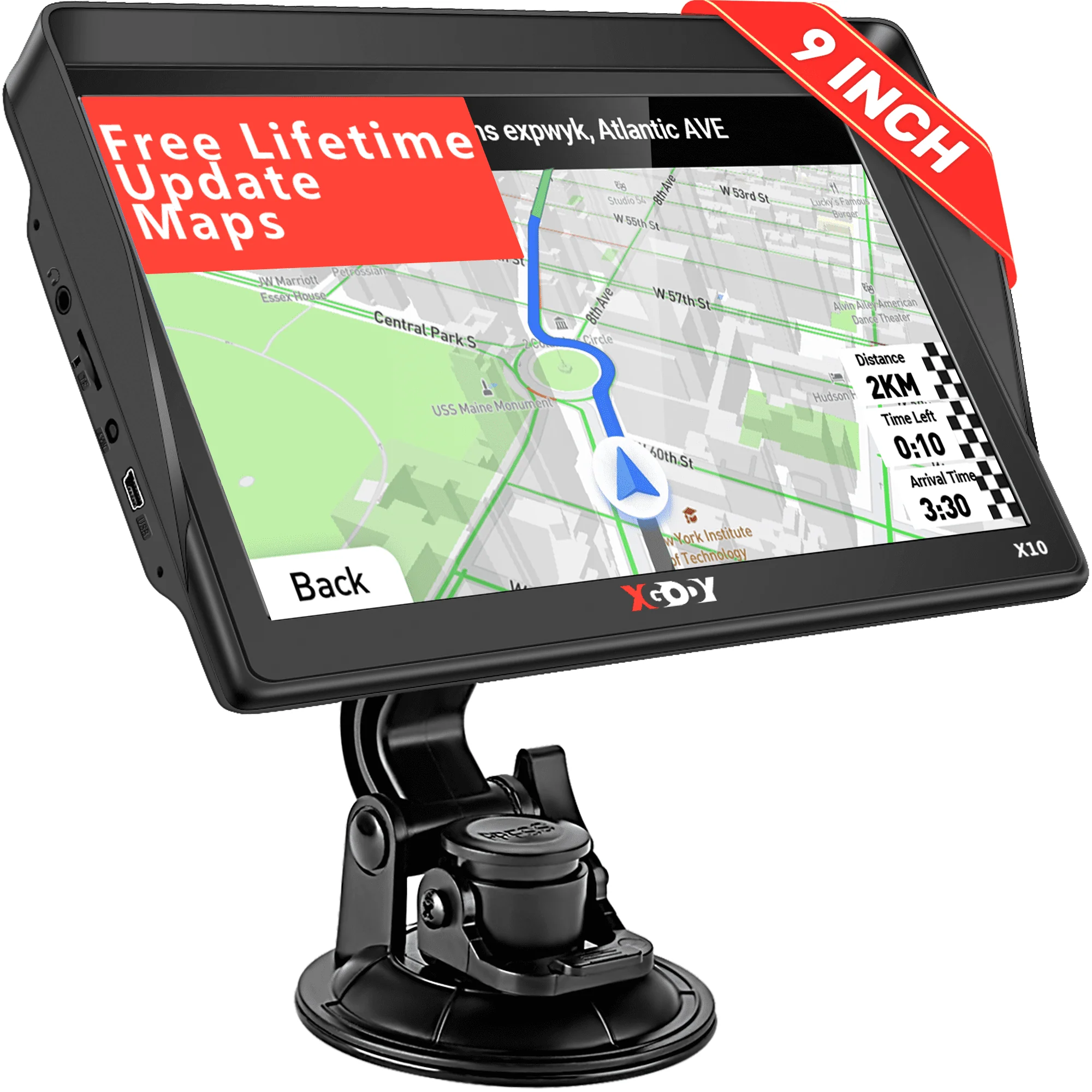 XGODY Bluetooth Truck GPS 9" Big Screen GPS Navigation for Car with Voice Command, 3D 2D Maps, Free Lifetime Map Update