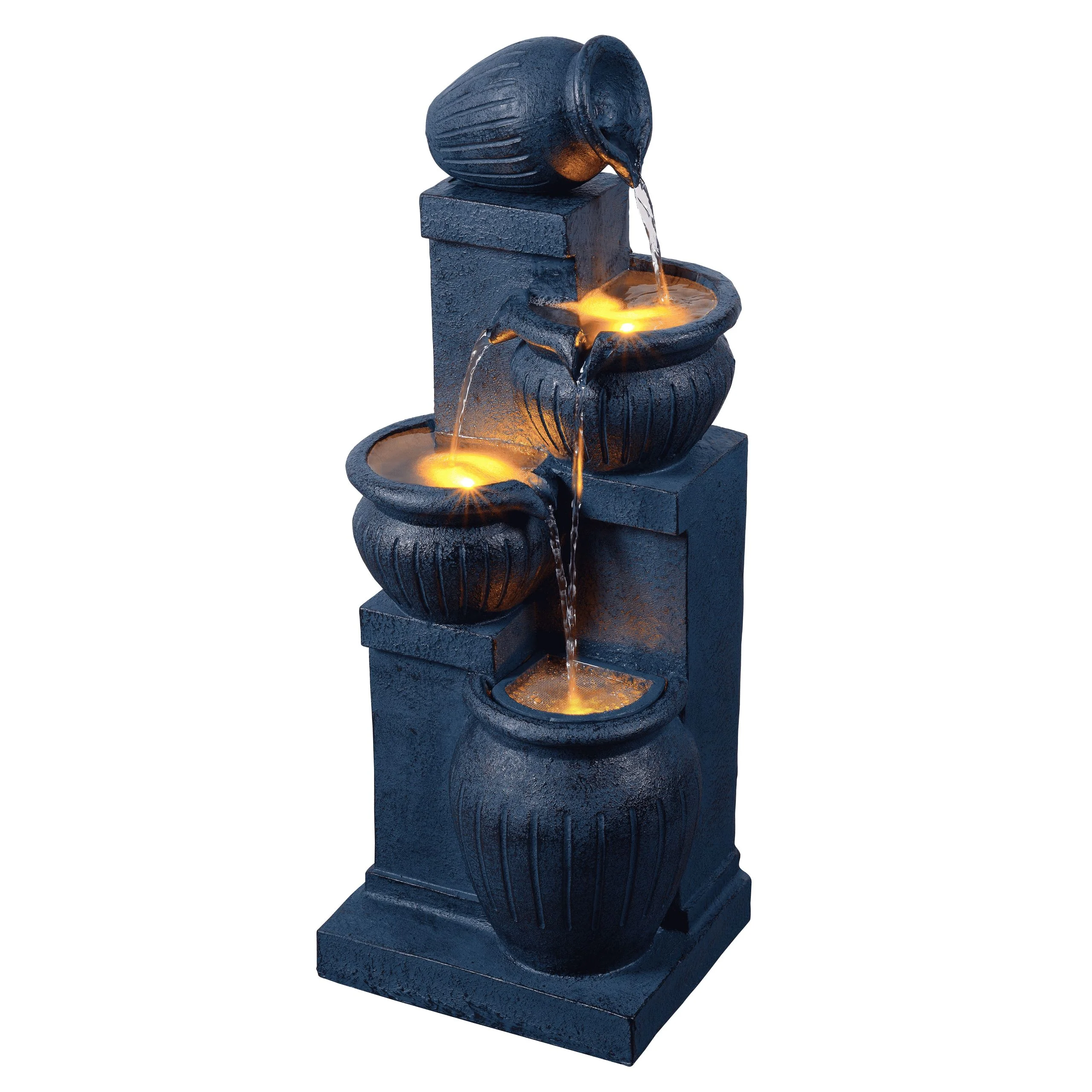 Teamson Home Outdoor Water Fountain with Lights-C 4-Tier Cascading Bowl Design with LED Light & Solar Pump, Solar-Powered Water Fountain Outdoor Garden, Yard, or Patio D-cor, Navy Blue - Image 18