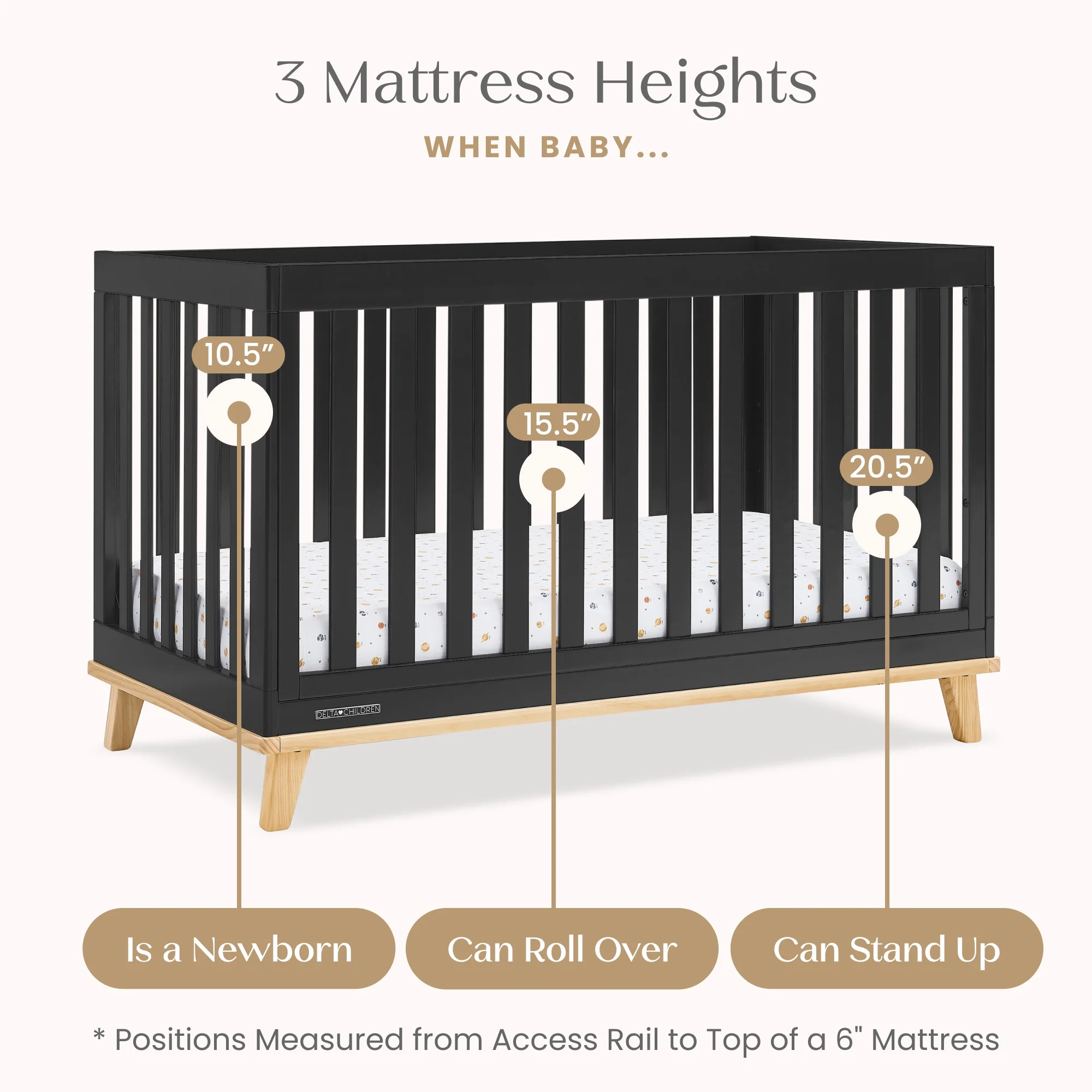 Delta Children Frankie 4-in-1 Convertible Crib - Greenguard Gold Certified, Black with Natural - Image 11