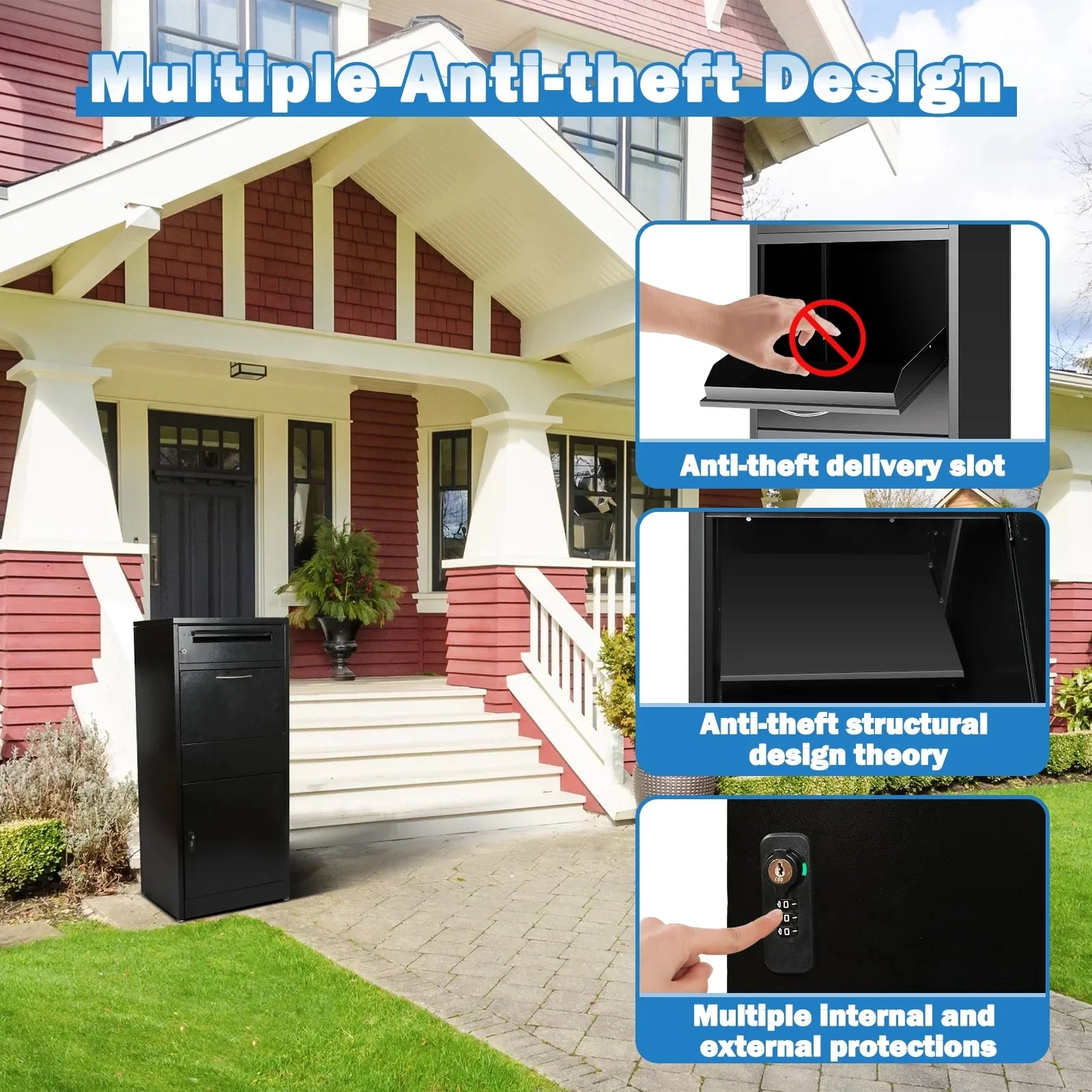 Gaonala Steel Package Delivery Box 19.6x14.4x44.9in Lockable Weather-Resistant Black - Image 7 Gaonala Steel Package Delivery Box 19.6x14.4x44.9in Lockable Weather-Resistant Black - Image 7