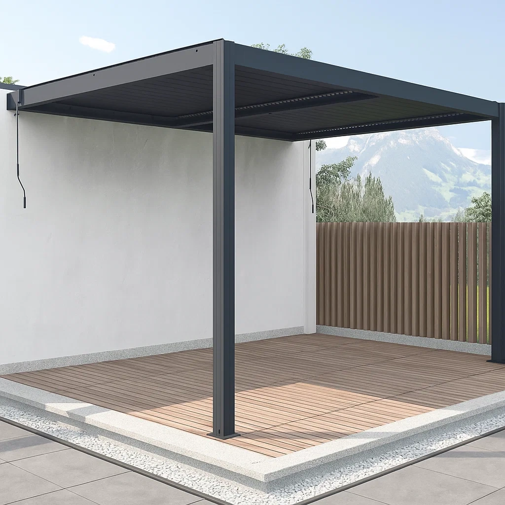 Pérgola bioclimática gris antracita de aluminio y acero para exterior 368×300×243 cm - fPRFNmNWamNY