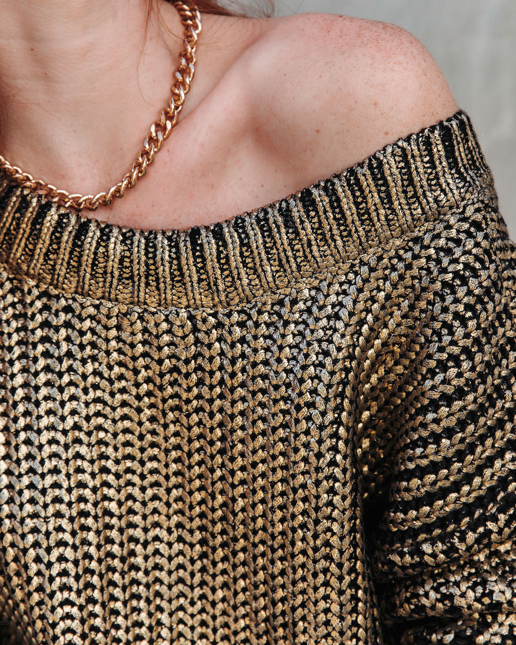 Delightful Cheer Metallic Knit Pullover Sweater - Gold - Se7enfashion