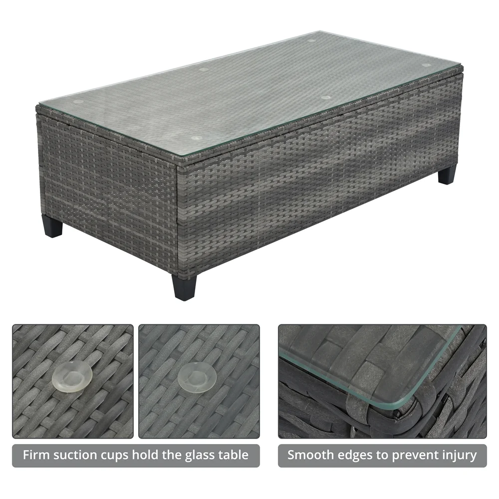 8 Pieces Outdoor Wicker Round Furniture Set, All Weather Half-Moon Sectional Patio Sofa Sets with Rectangular Coffee Table, Beige - Image 9