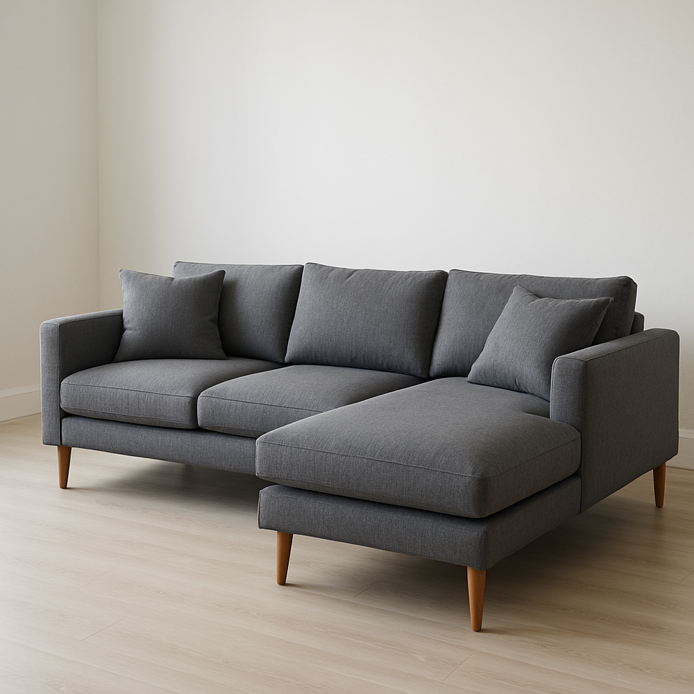 Sofá Seccional Gris Tela 280x160 cm Madera