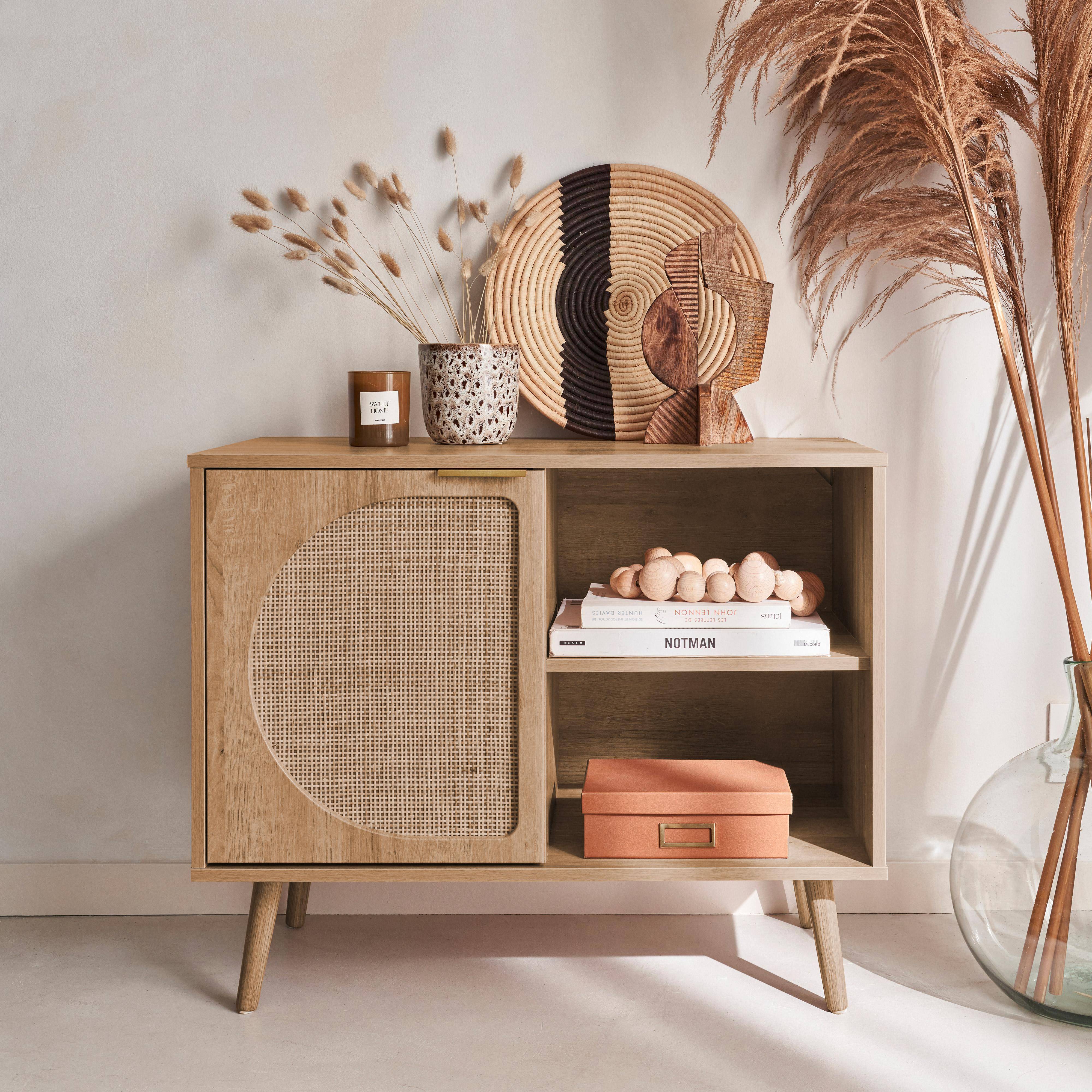 Eva - Aparador estilo escandinavo con madera redondeada, 80cm