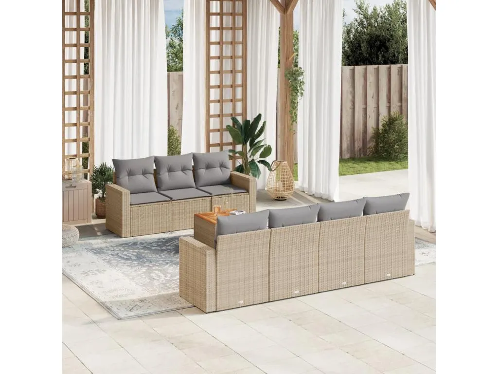 Juego de sofás jardín con cojines beige mezcla 8 piezas ratán PE BOAM38710