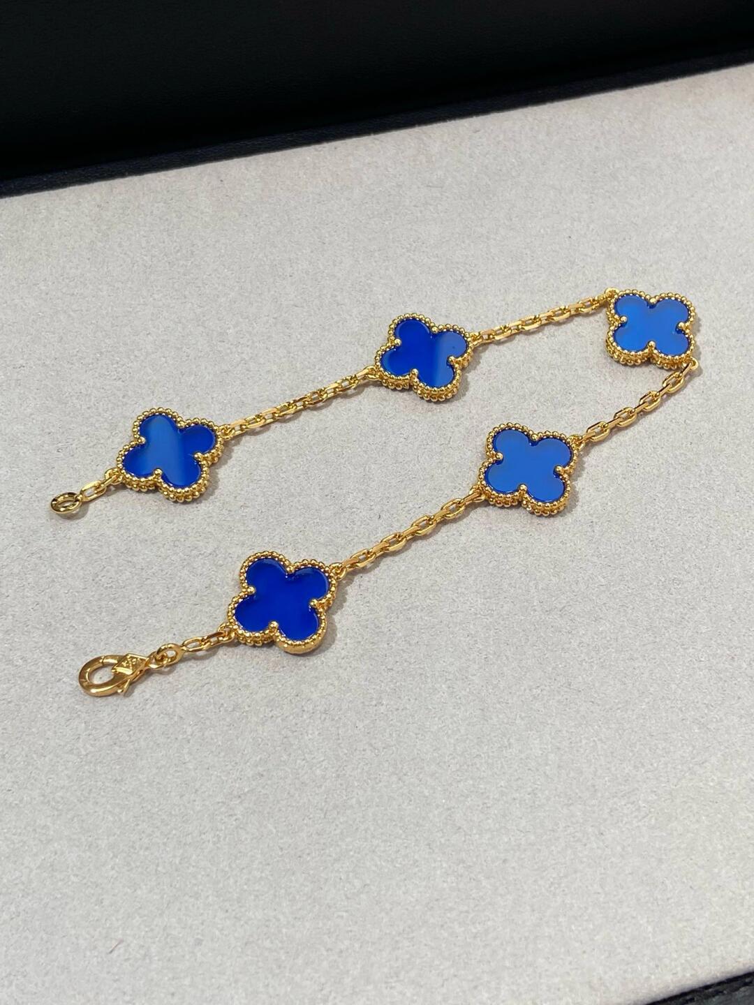 VCA Blue Agate Vintage Alhambra Bracelet 5 Motifs - Original Replica Club