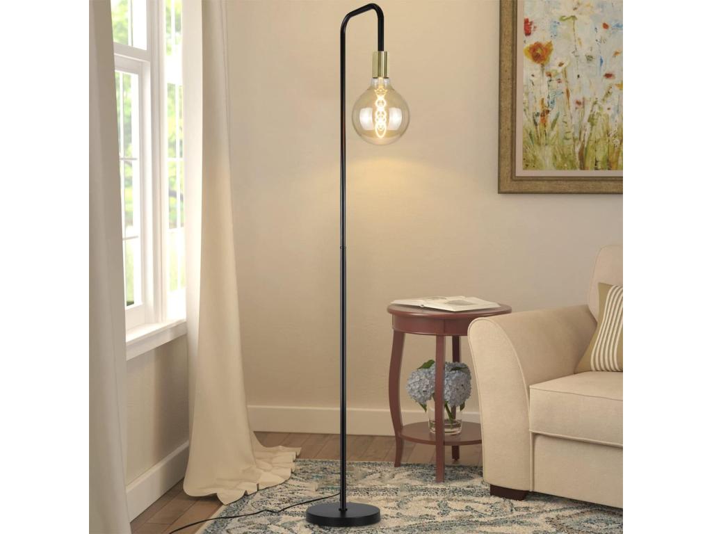 hogardiseno Lámpara de pie para salón, vintage, lámpara de pie negra y dorada con interruptor en el pie, diseño industrial de lámpara de pie metálica, lámpara para salón, para dormitorio, oficina (sin fuente de luz).