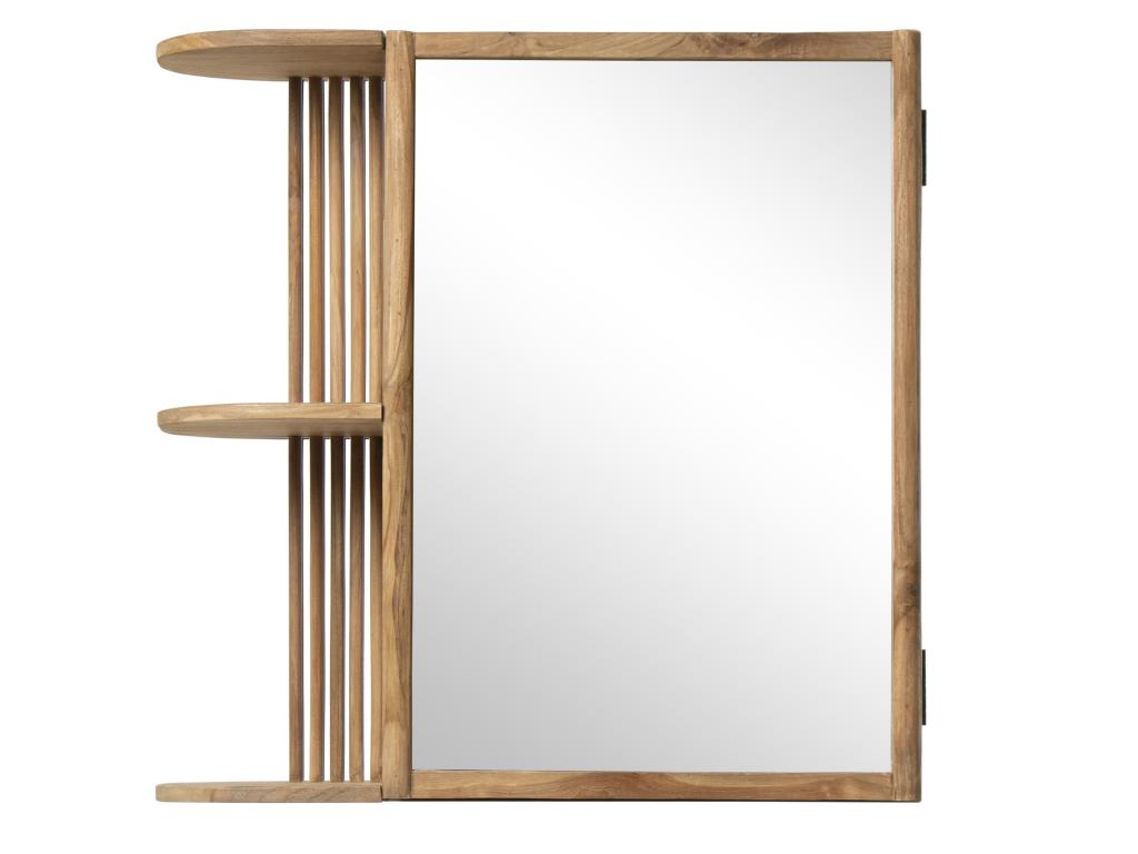 Armario de pared para el cuarto de baño de teca con espejo y estantes - Color natural - CIMAHI