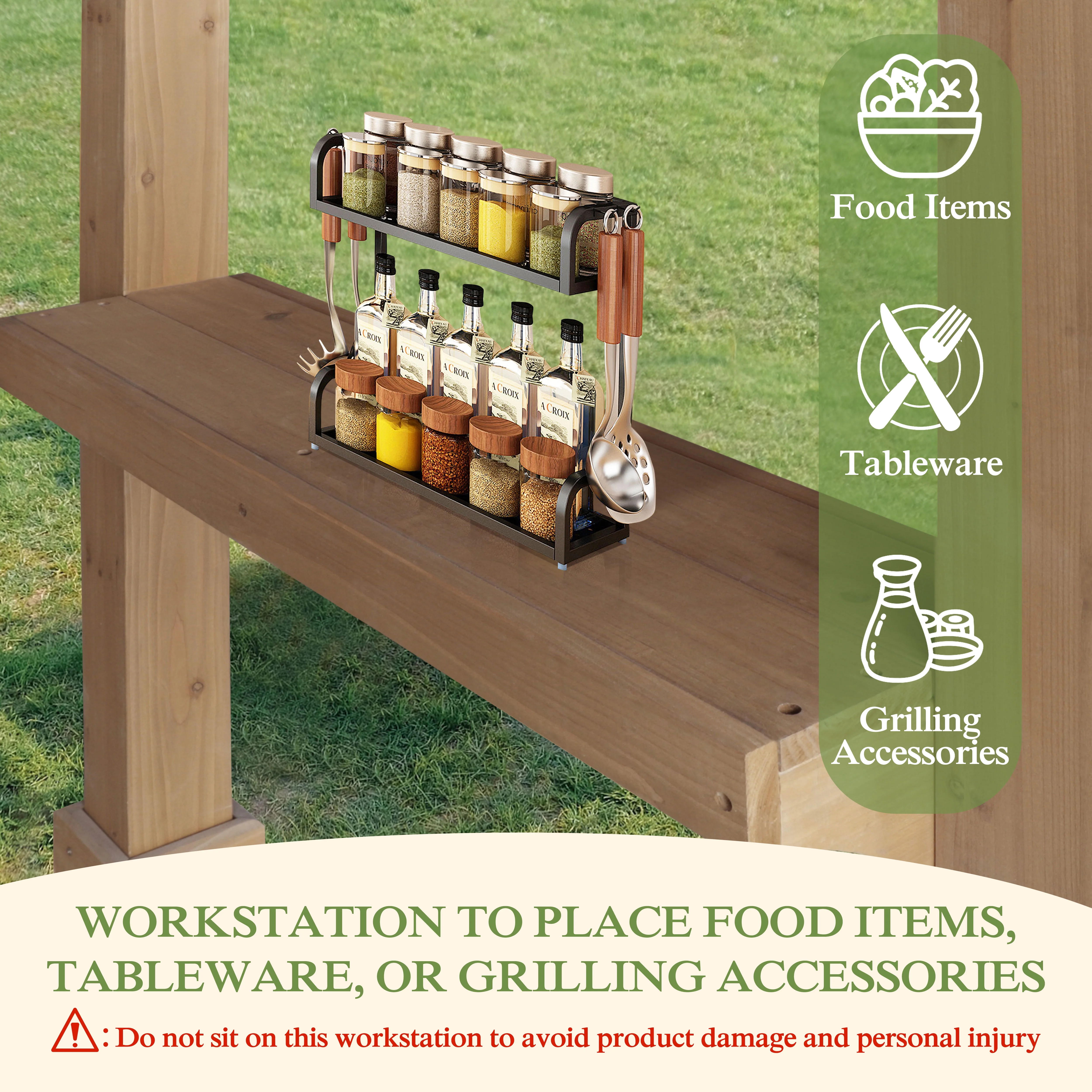 VEIKOUS 8' x 5' Outdoor Hardtop Gazebo, BBQ Grill Gazebo w/ Workstation Shelves for Lawn, Garden, Deck - Image 4