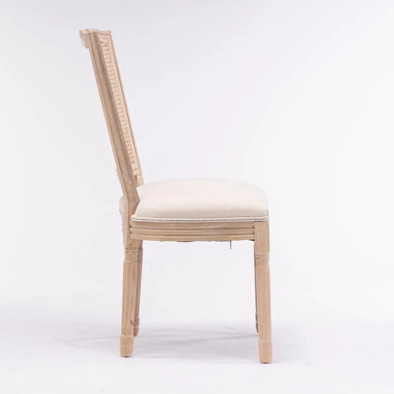 Set of 2 Antique Rattan-Back Dining Chairs with Solid Wood Frame