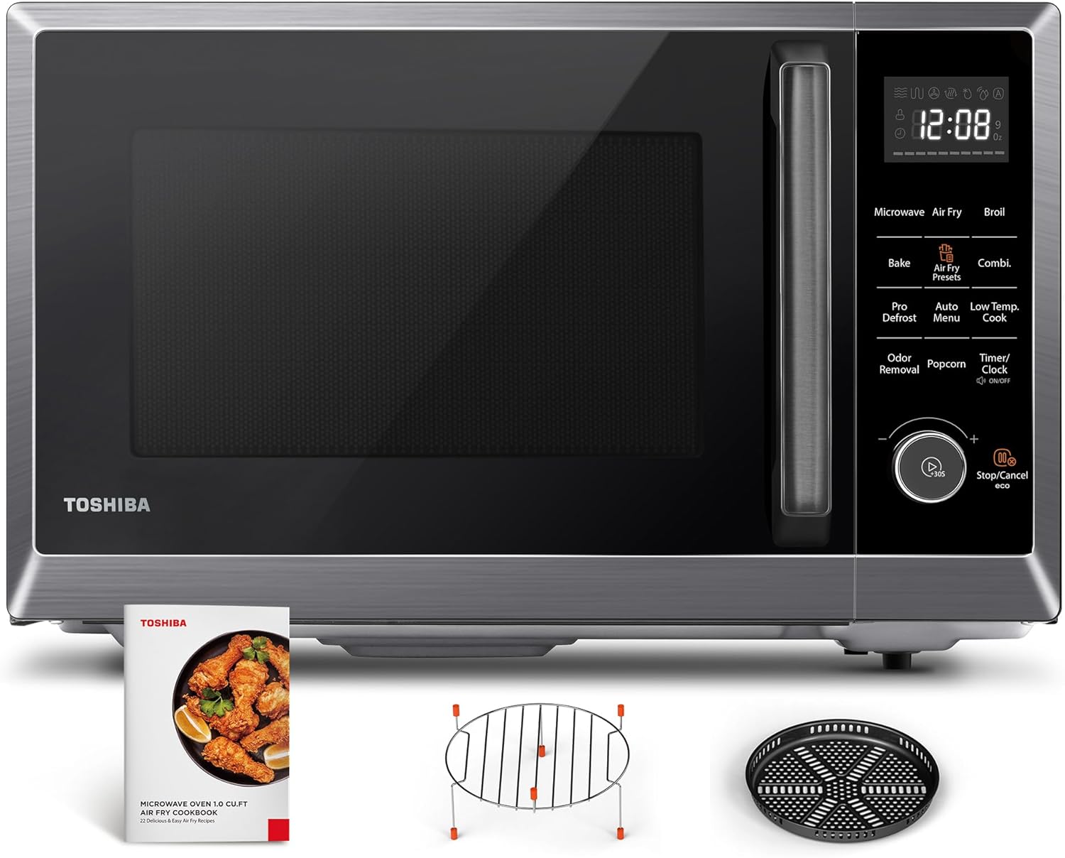 WAYFAIR TOSHIBA Air Fryer Combo 8-In-1 Countertop Microwave Oven, With Convection, Broil, Odor Removal Mode, 12.4 Position Memory Turntable, Child-Lock, 1.0 Cu.Ft, Black Stainless Steel, ML2-EC10SA(BS)