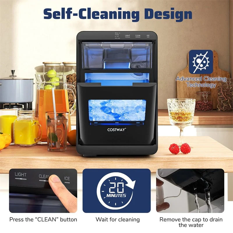Eletriclife Countertop Nugget Ice Maker 44LBS/24H Soft Chewable Ice Machine with Self-Cleaning for Home Bar