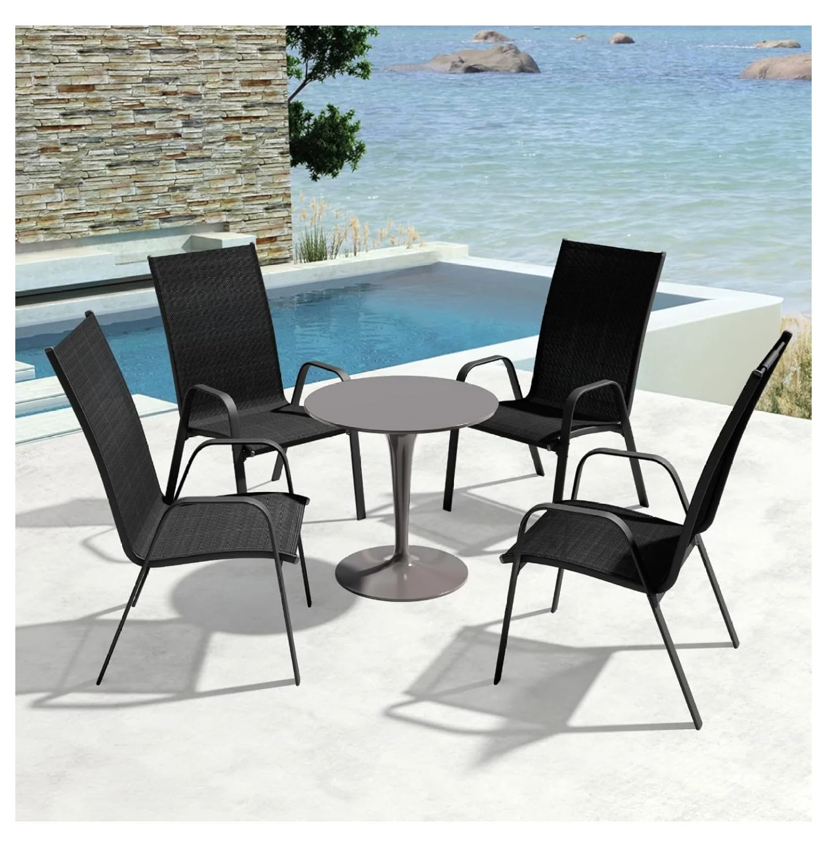 Patio Dining Chairs Set of 4, Outdoor Stackable Dining Furniture Set, All Weather Dining Set for Lawn, Garden, Backyard, Poolside, Black - Image 2