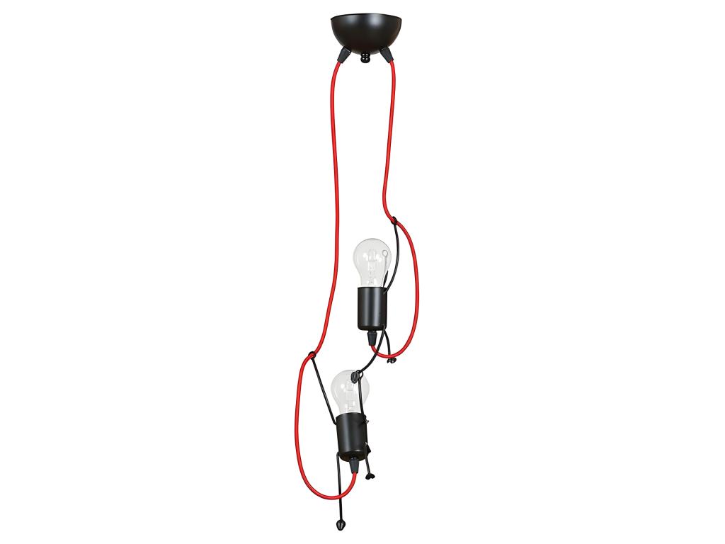 Lámpara colgante infantil Mime de metal negro con cables rojos 2xE27 ø20cm