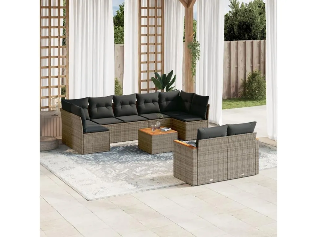 Set de sofás de jardín 10 pzas con cojines ratán sintético gris 49009LJYG
