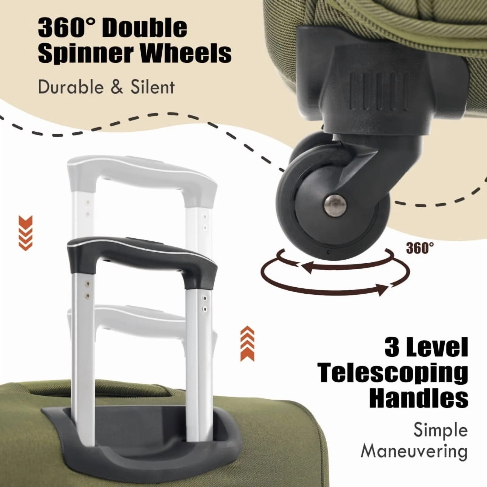 Softside Luggage Expandable 3 Piece Set Suitcase Upright Spinner Softshell Lightweight Luggage Travel Set - Image 55