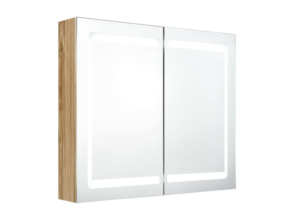 Armario de baño con espejo y LED color roble 80x12x68 cm