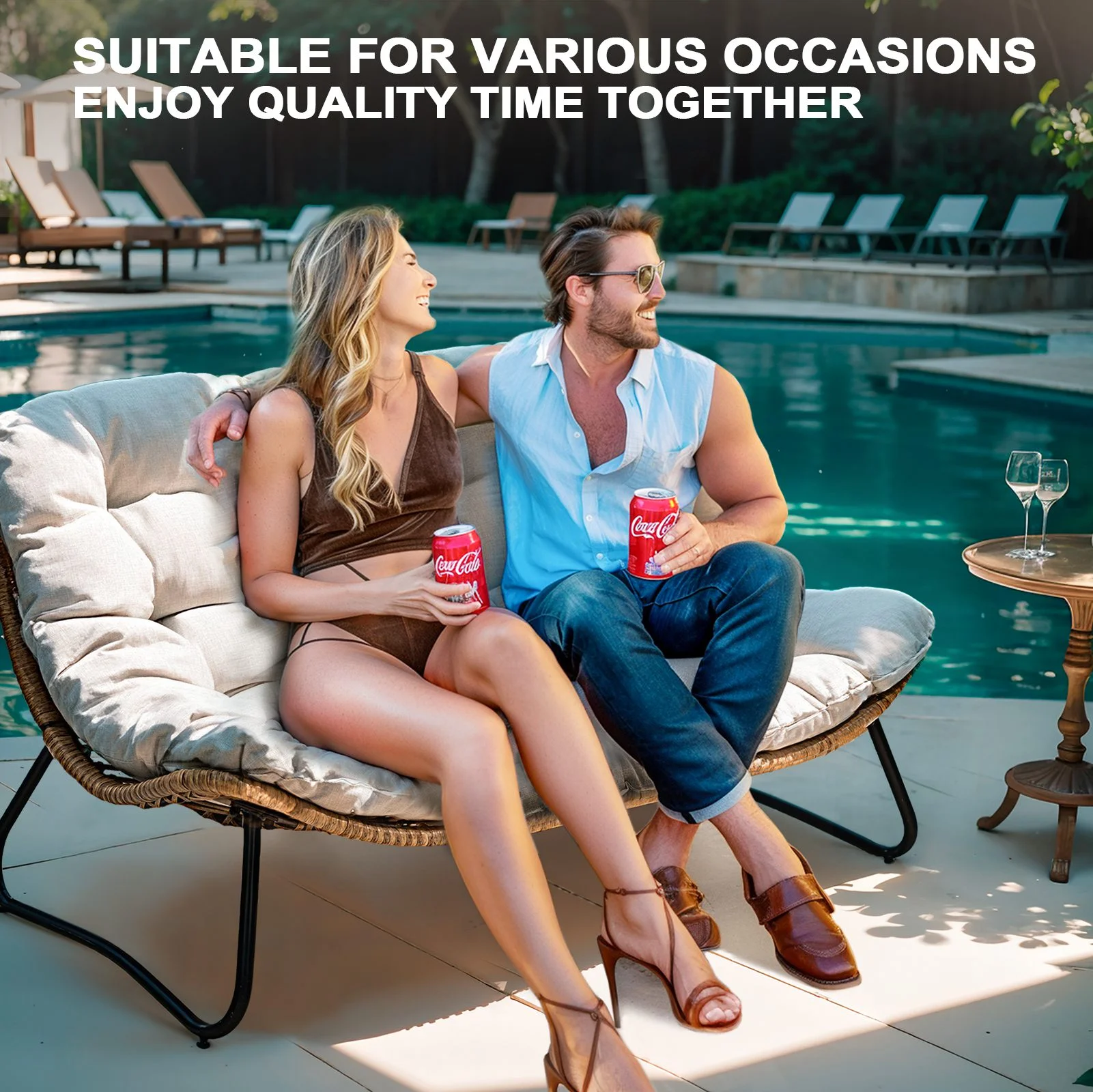 Crestlive Products Patio Loveseat, All-Weather Rattan Large Furniture with Soft Cushions, Outdoor Loveseat for Balcony, Poolside, Backyard (Beige) - Image 2