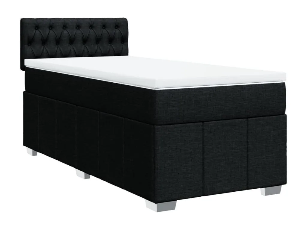 Cama box spring con colchón tela negro 80x200 cm sfn3521425