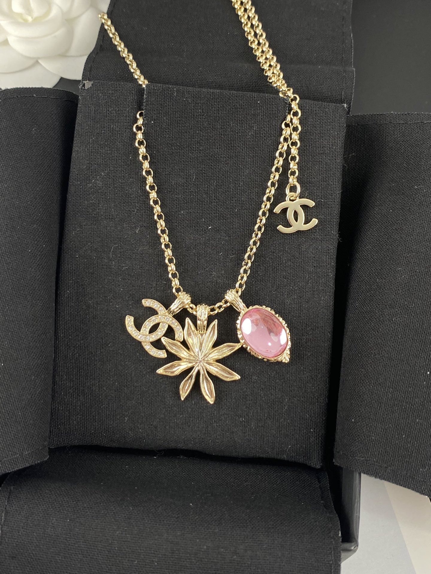 Chanel Pink Diamond Sunflower CC Pendant Necklace - Original Replica Club