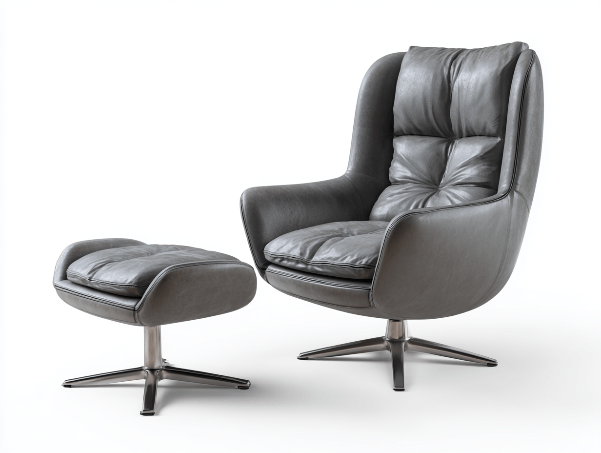 Sillón giratorio en cuero sintético – gris – con reposapiés – estilo moderno