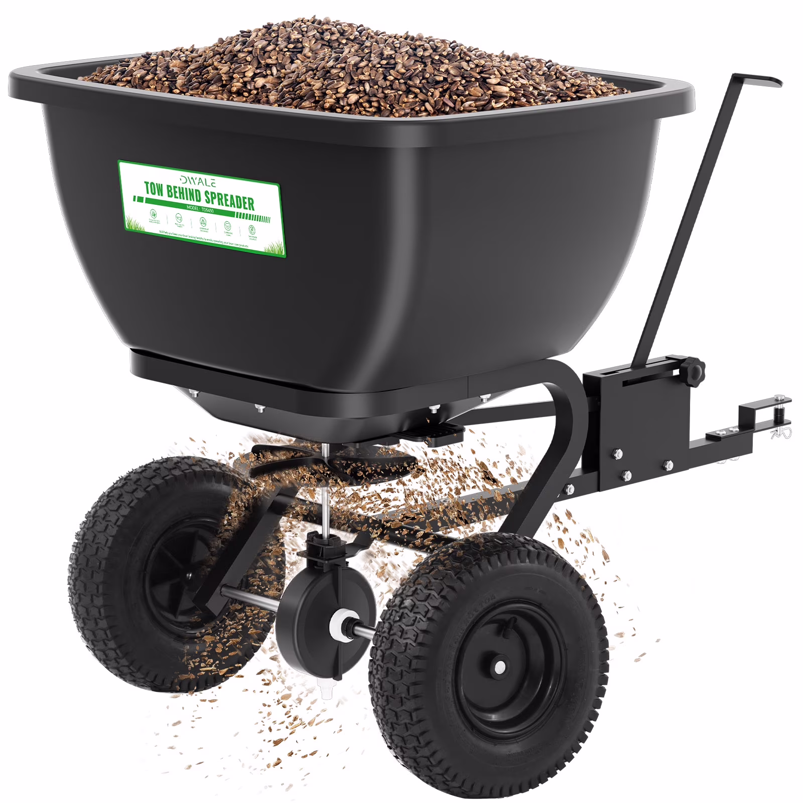 200 lb Tow Behind Broadcast Spreader, Fertilizer Spreader Holds up to 550 lb with 13" Pneumatic Tires and Adjustable Flow Control Lever, for Fertilizer, Grass Seed, Salt, Ice Melt, Lawn