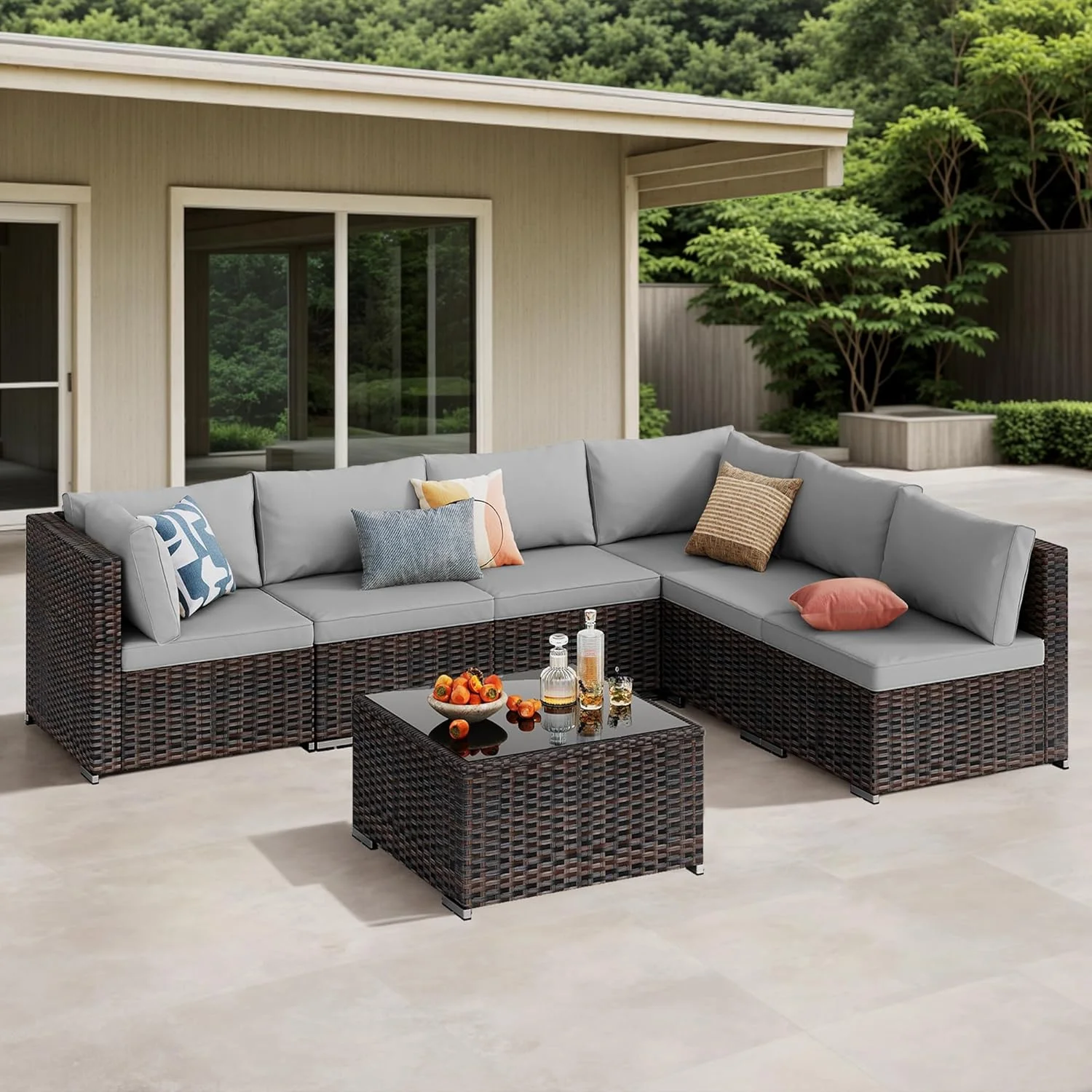 Patio Furniture Set Clearance Lofka Outdoor Sectional Furniture Sofa Set with Tempered Glass Table for Backyard, Garden & Poolside, Gray Cushions - Image 8