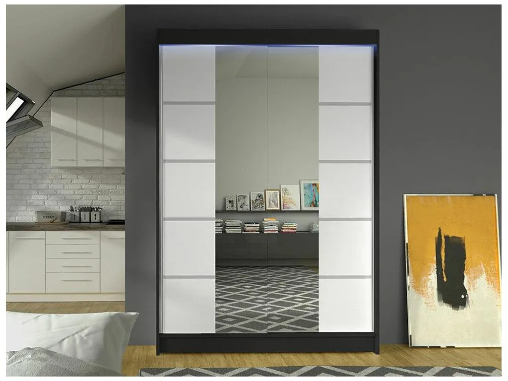 Armario Luxmbls 151 Negro | Blanco 200x120x58cm Puertas de armario - Correderas 25835ERKA