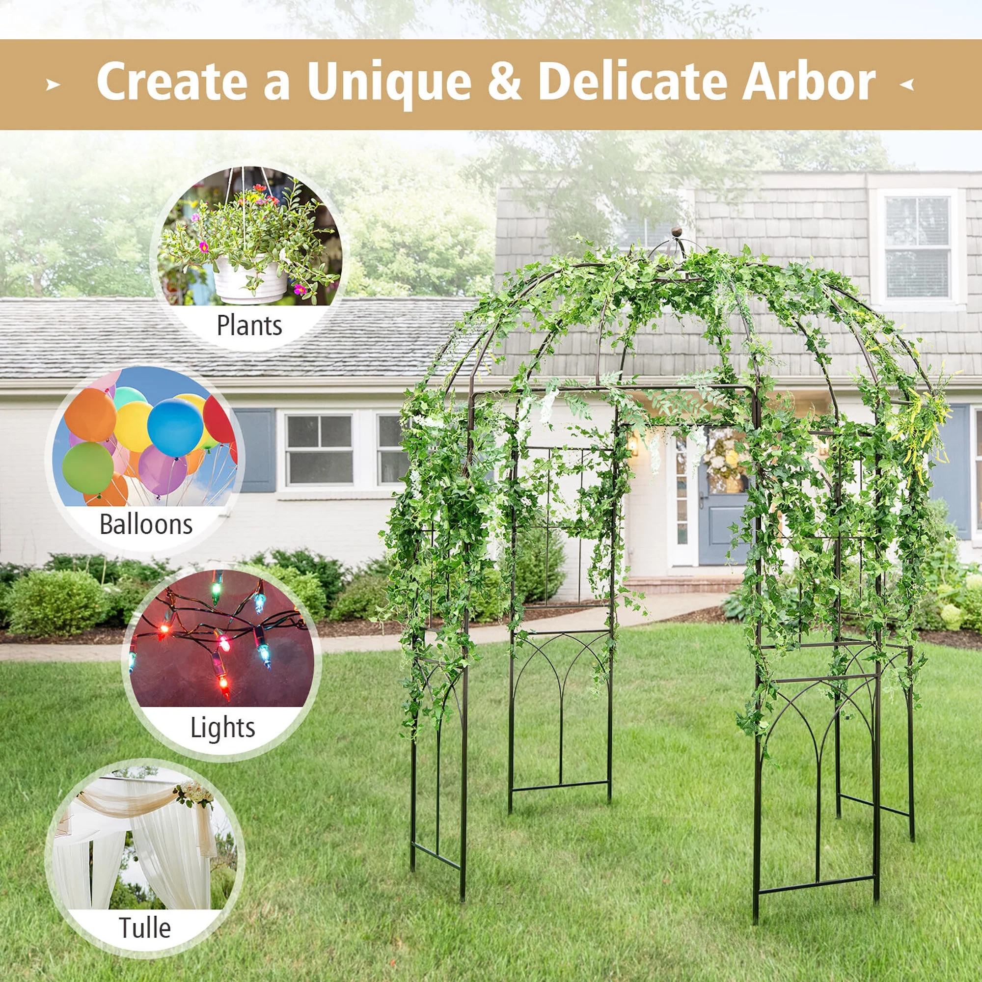 Gymax Birdcage Shape Garden Arbor Pergola Climbing Plants Stand Rack for Wedding Party - Image 5