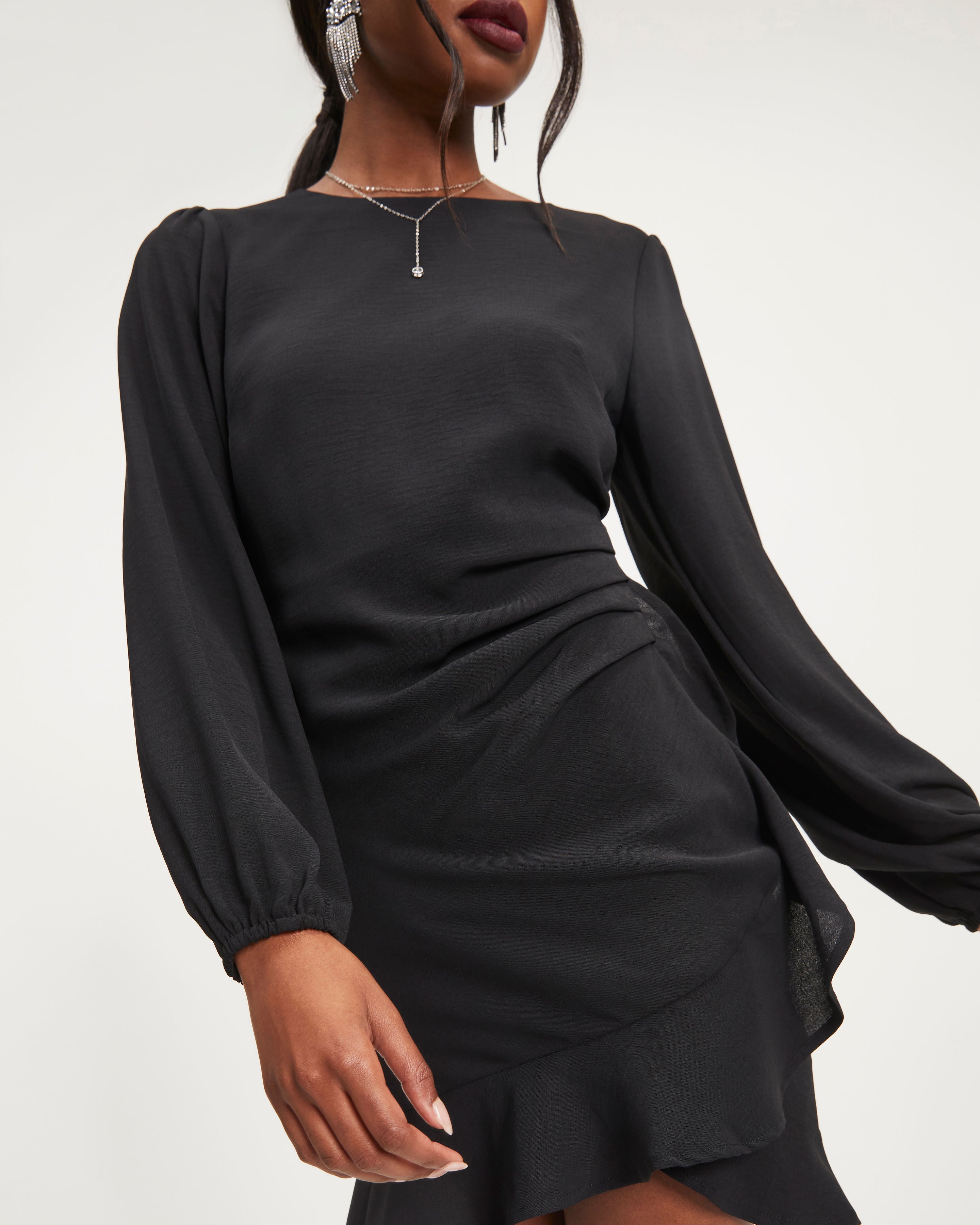 Stay Classy Drape Ruffle Mini Dress - Black - Se7enfashion