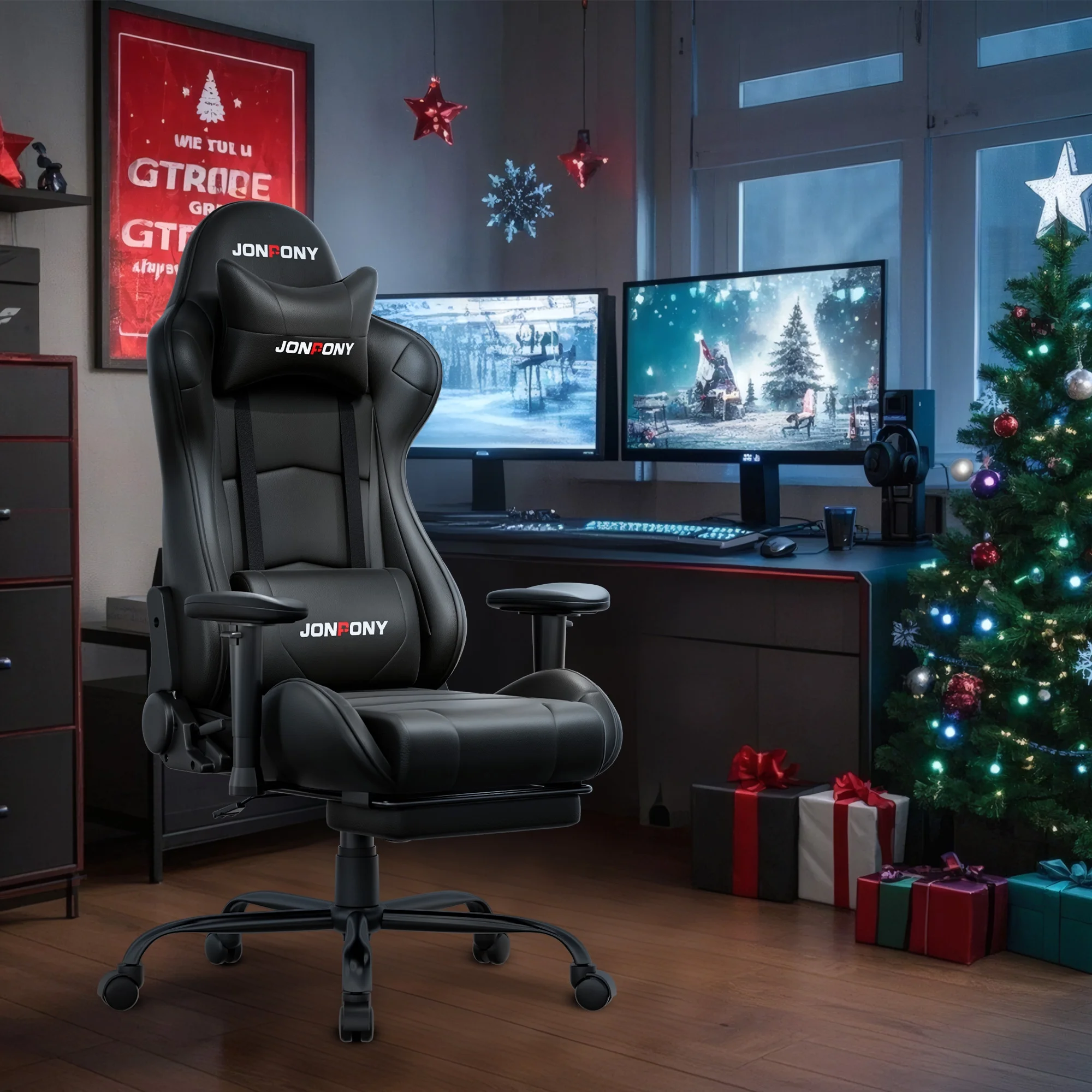 JONPONY Big and Tall 500LBS Gaming Chair, Ergonomic Design, Gamer Chair PU Leather with Footrest and Lumbar Support, High Back Office Chair Support 8 Hours Long Sitting,Red Computer Chair,Red - Image 80