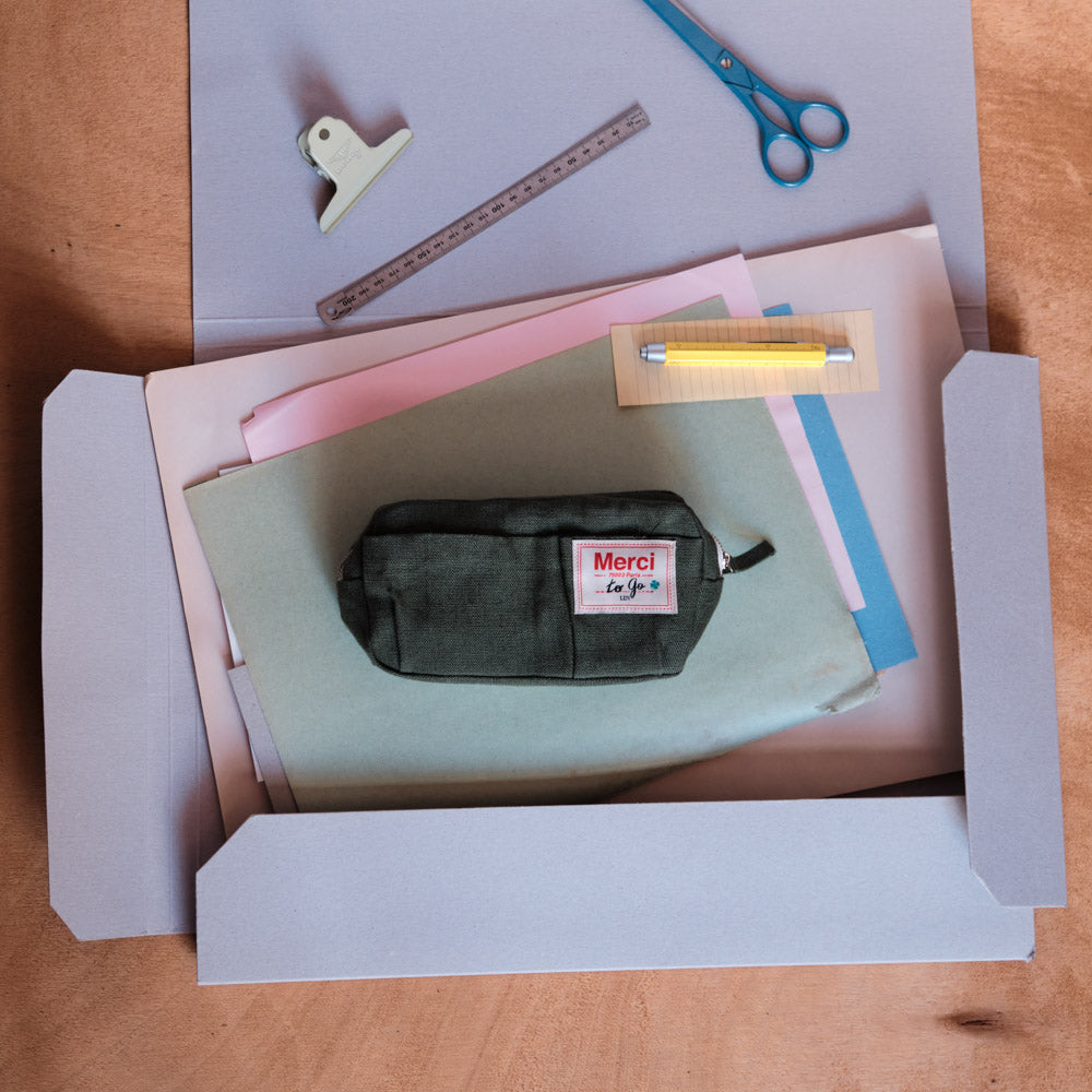 Merci - Trousse en lin lavé - Vert Oxyde