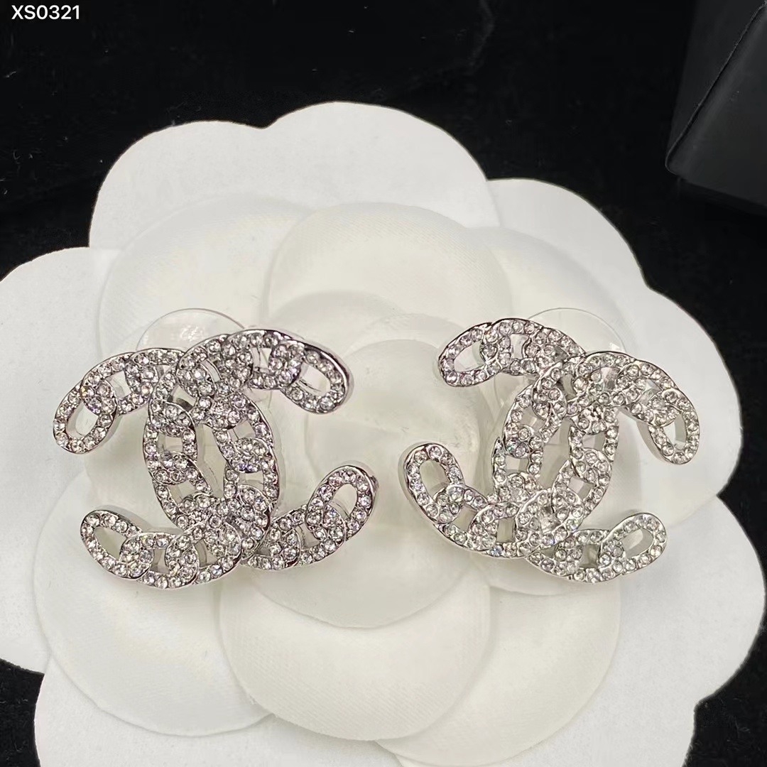 Chanel Silver Color Hollow Double C Earrings - Original Replica Club
