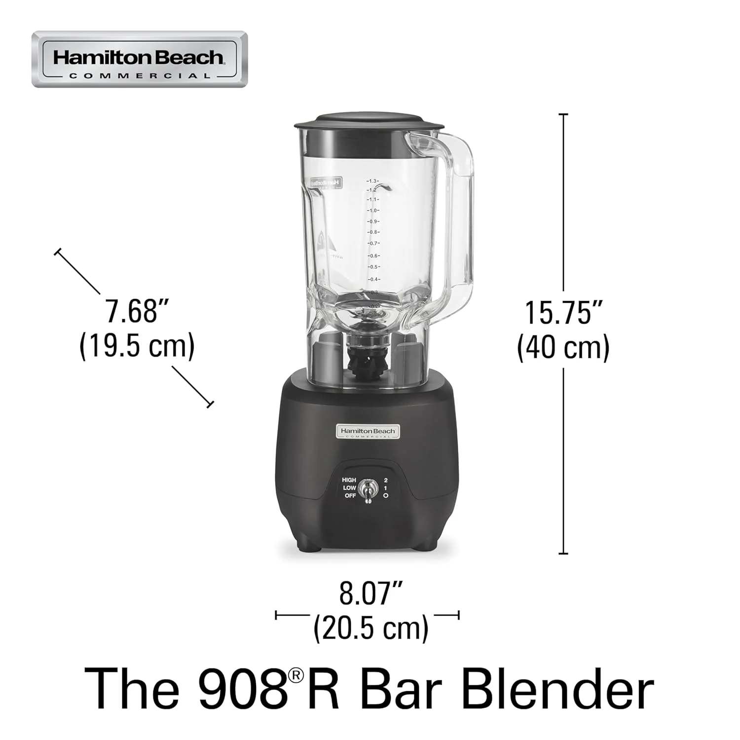 Hamilton Beach Commercial 908R 44Oz Bar Blender, 2 Speed, 1 HP, Black (HBB908R)