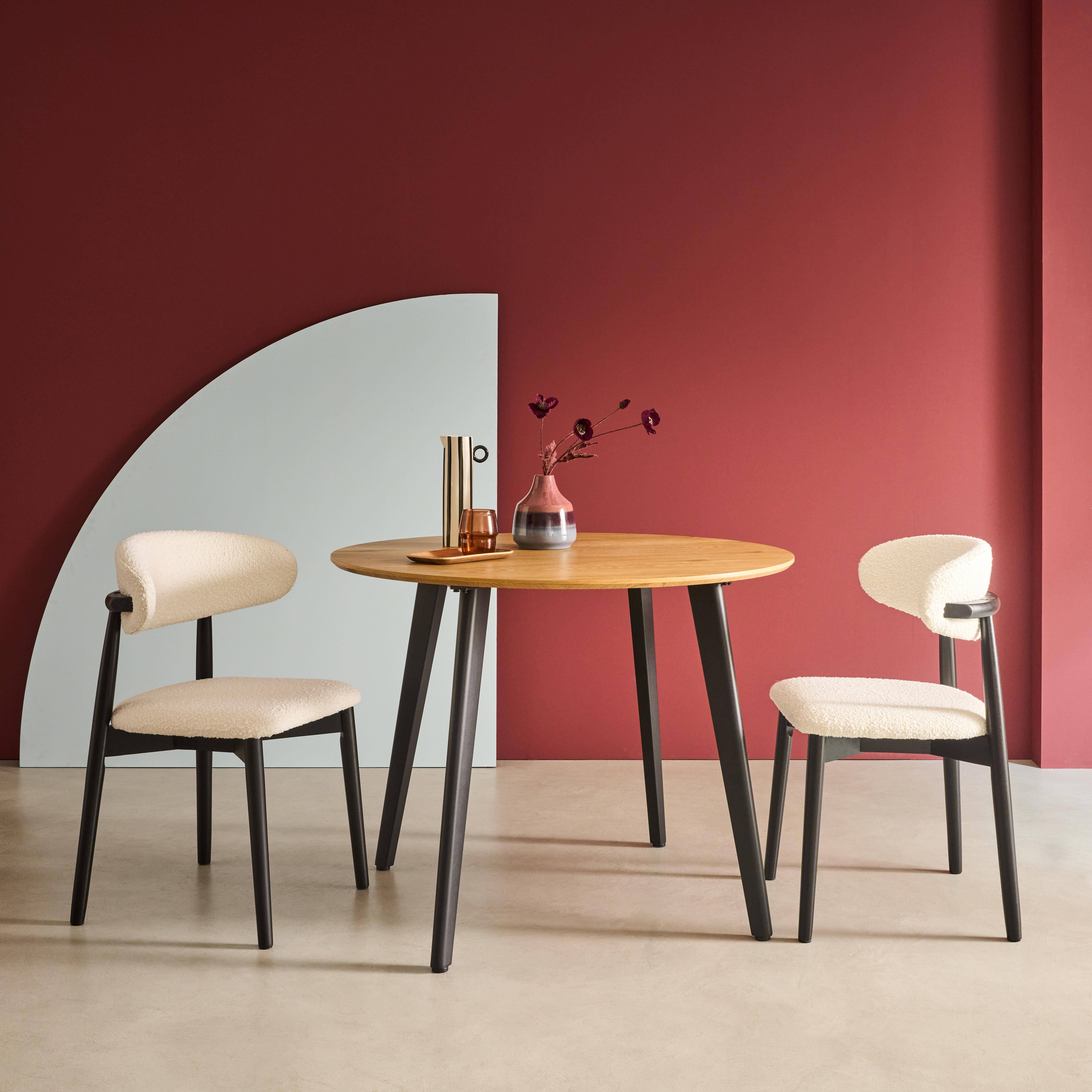 Azylis - Mesa de comedor redonda efecto madera con patas de metal negro, 4 plazas