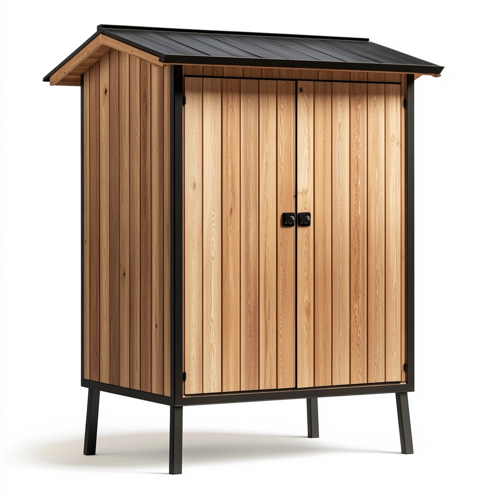 Cobertizo exterior jardín almacenamiento 83x40x92 cm madera natural negro protección humedad armario DU7266007