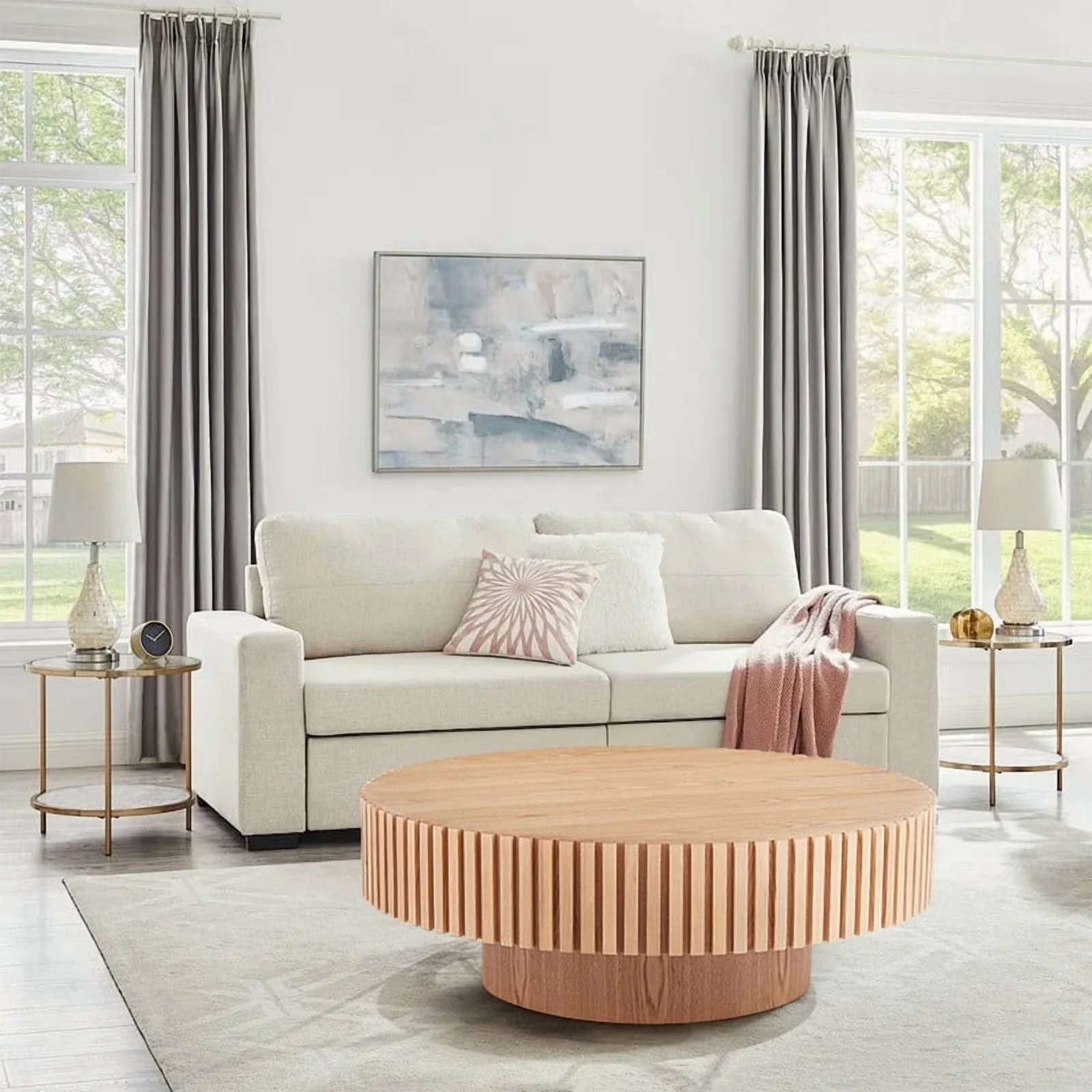 FFH 43.7 inch Oval Coffee Table for Living Room,Handcraft Rustic Corner Coffee Table Nature Wood Relief Sturdy Pedestal for Apartmen,Side Table Centre Table,Nature Wood - Image 45
