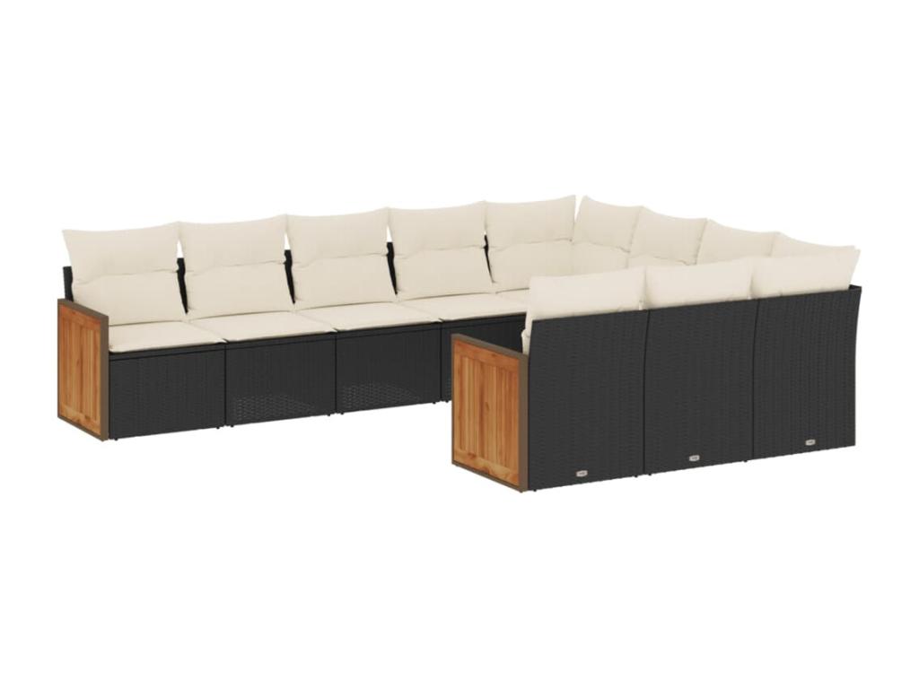 Set completo de sofás de jardín 10 piezas con cojines ratán sintético color negro BT2966263