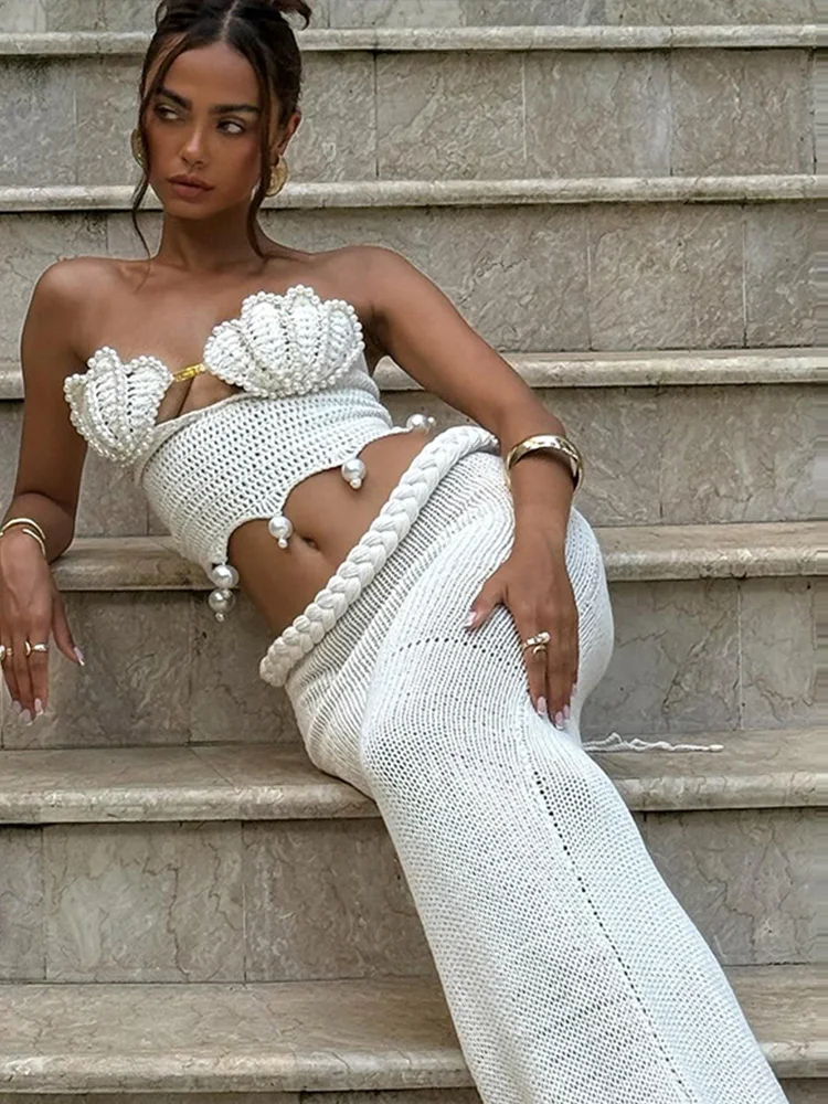Pearl Twisted Long Skirt Knit Set